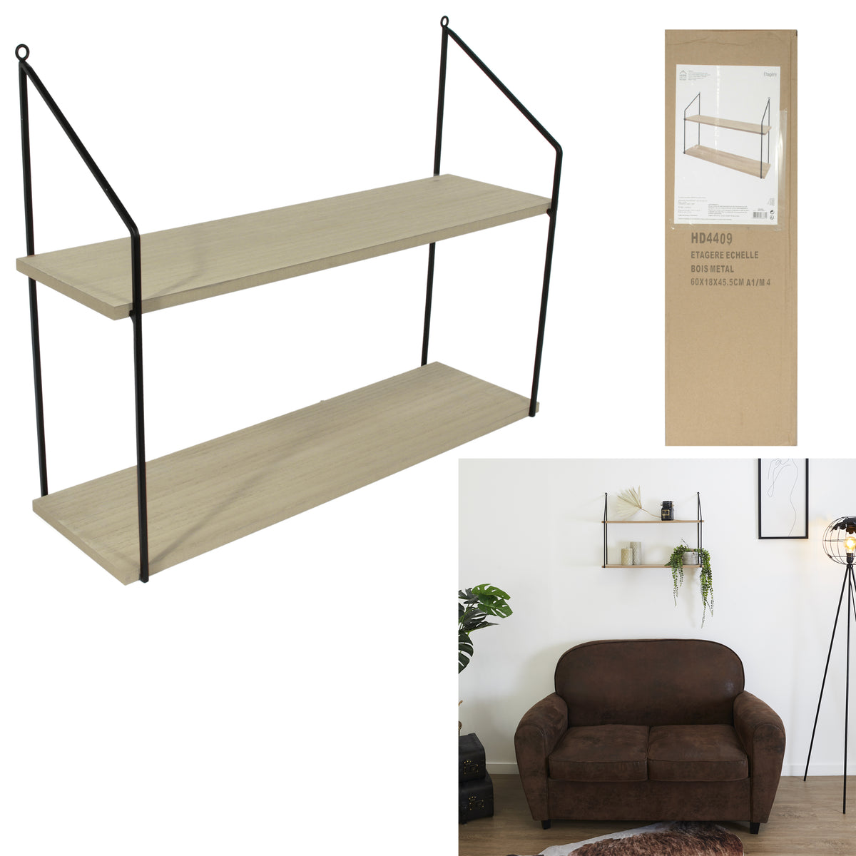 Etagere Echelle 2 Plateaux 45.5X18X60Cm