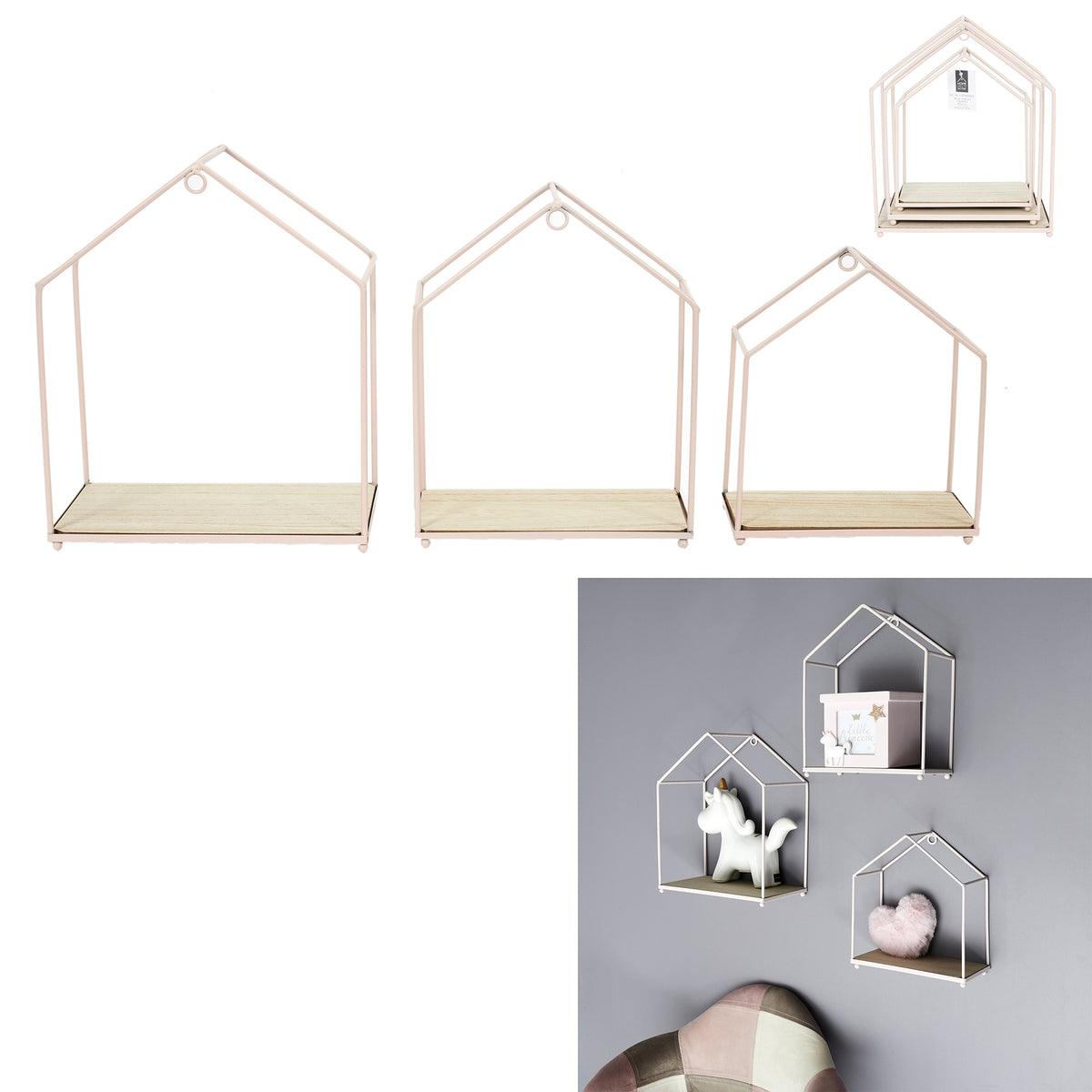 Etagere Maison Filaire Rose X3
