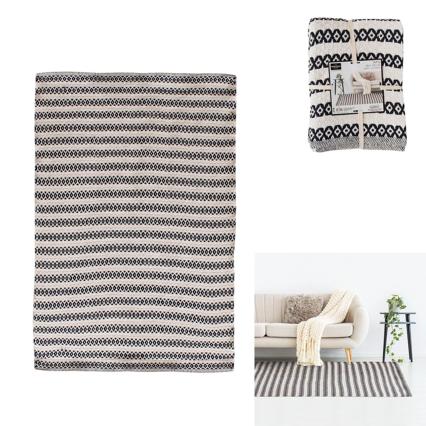 Tapis Beige Motifs Bleu 120X170Cm