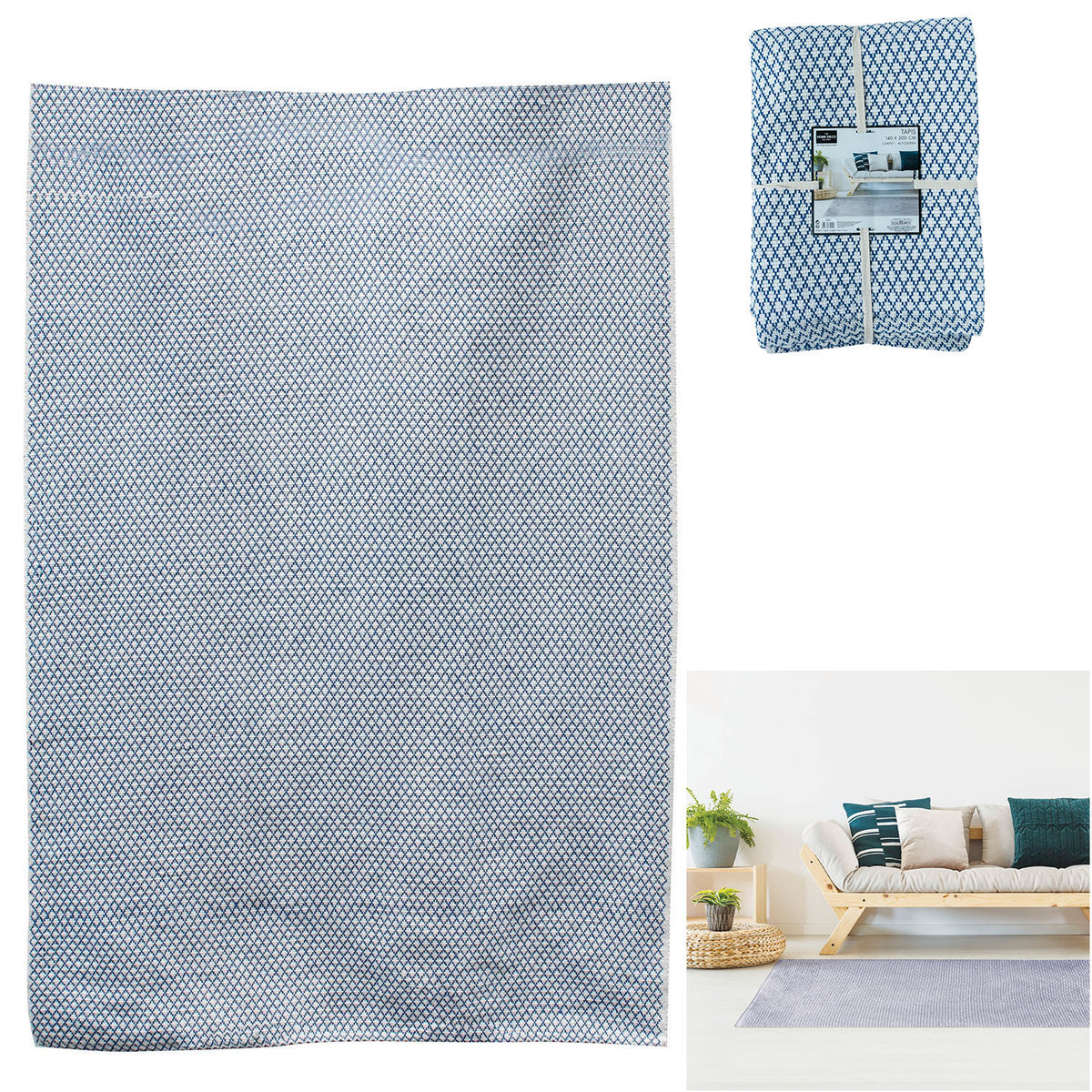 Tapis Losanges Bleu 140X200Cm