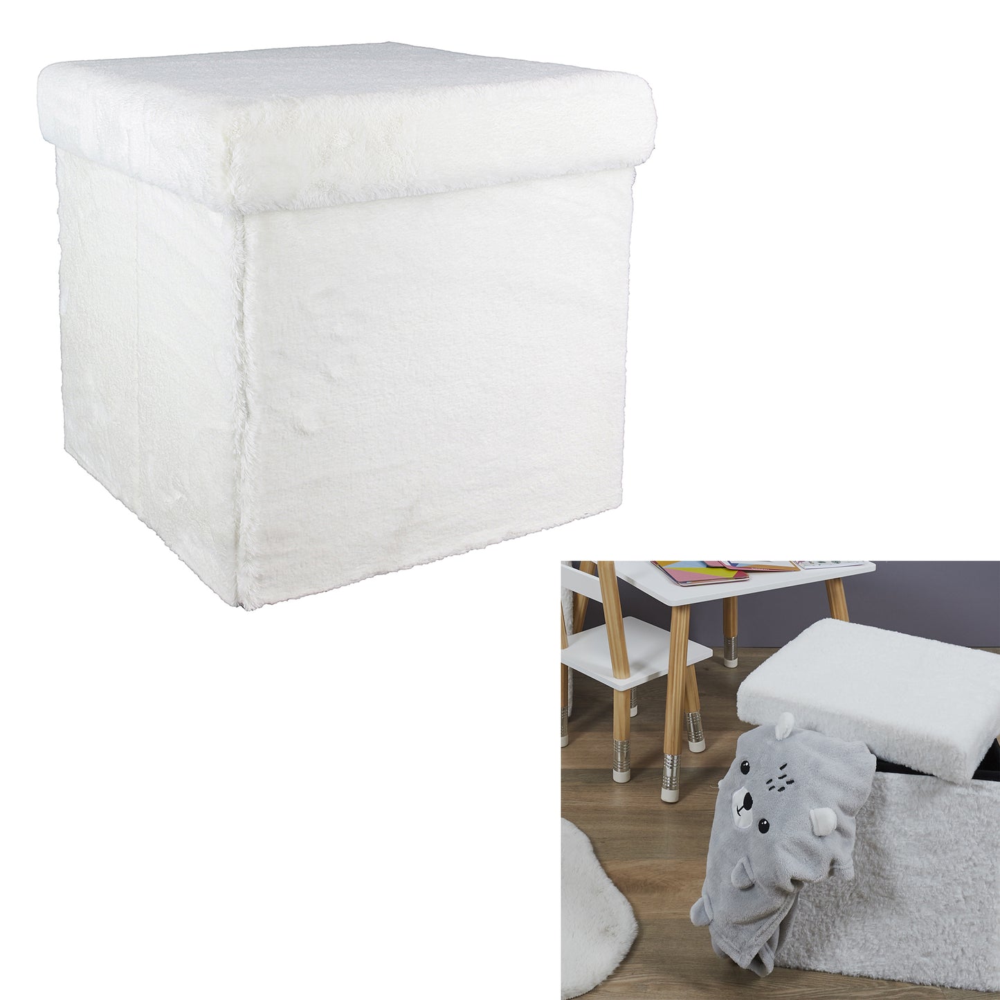 Pouf Pliable Imitation Fourrure Blanc