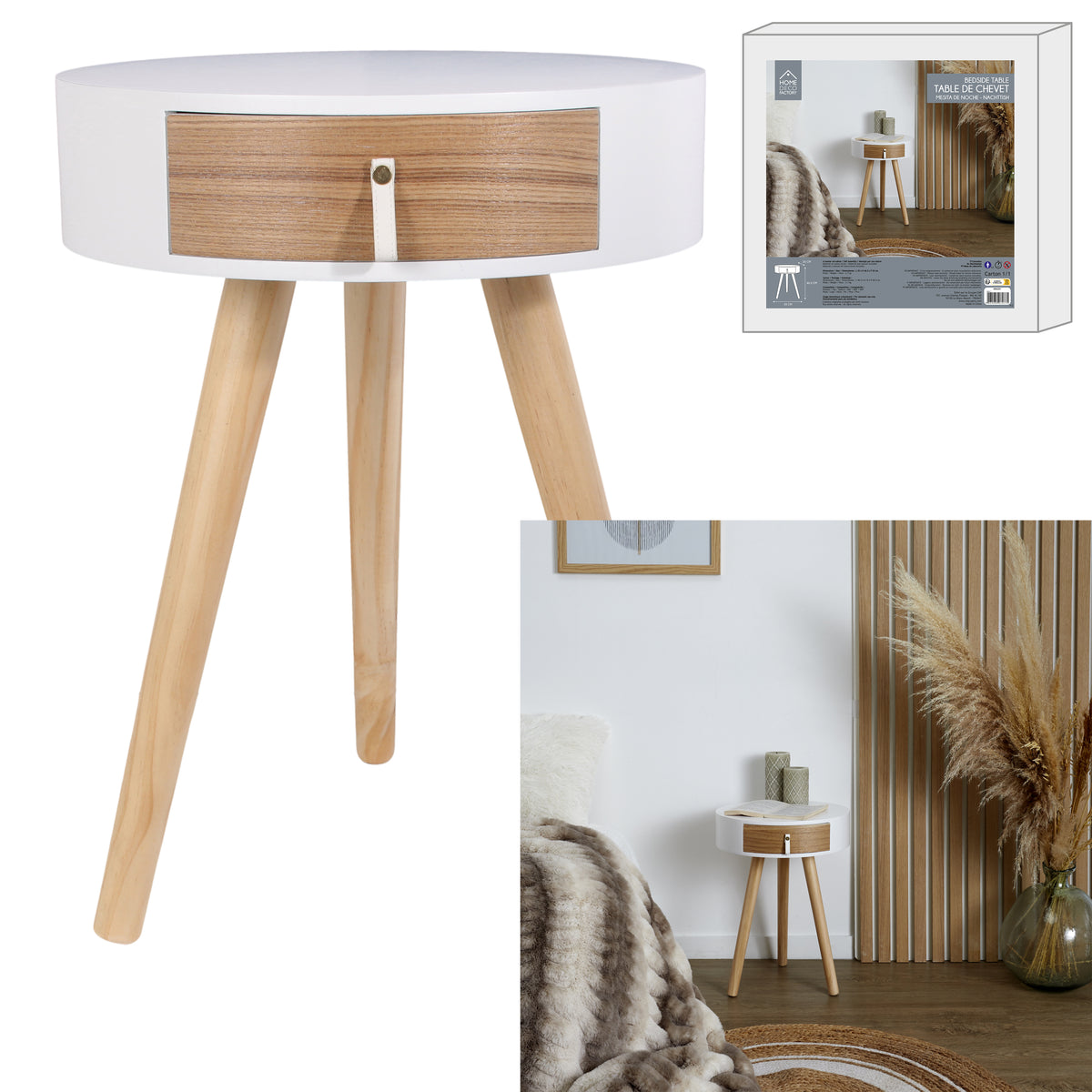 Chevet Nora Blanc 34.5X34.5X47Cm