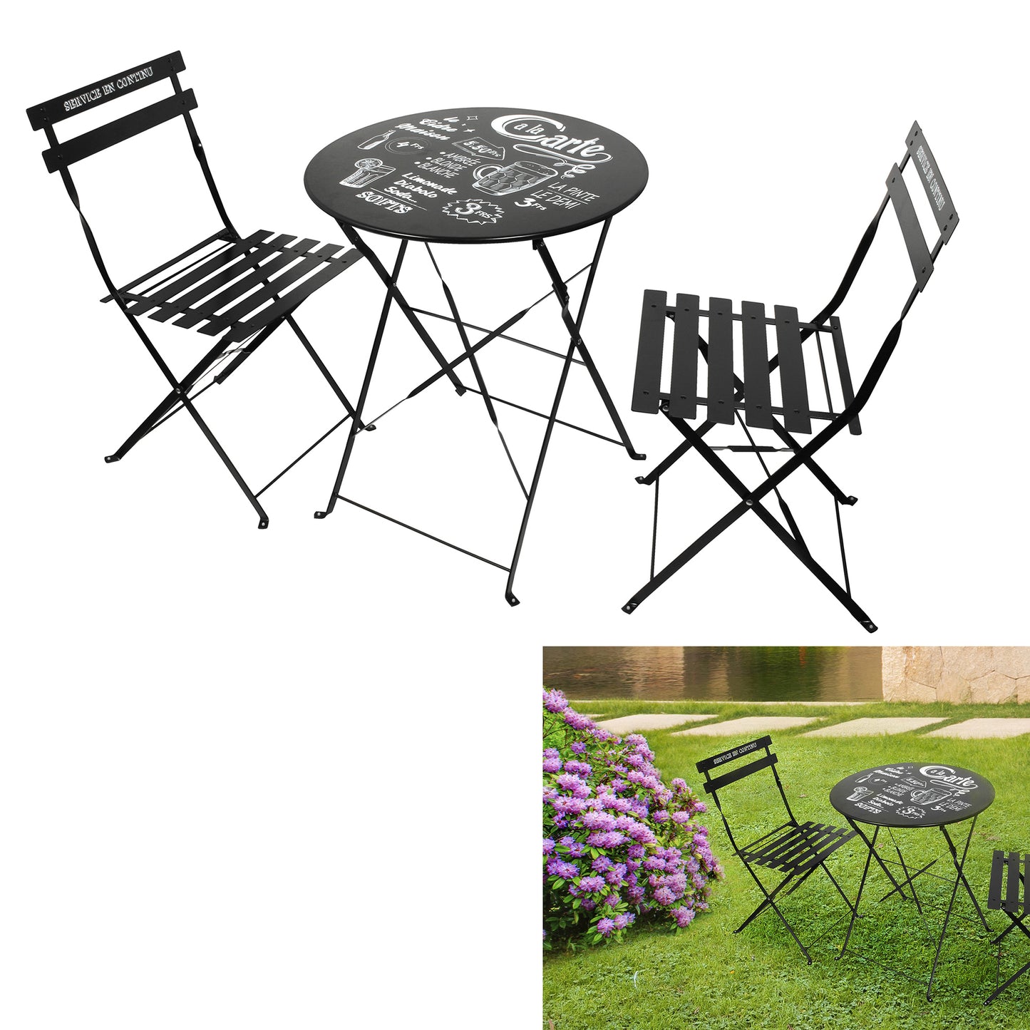 Table De Jardin Et Chaises X2 Noir
