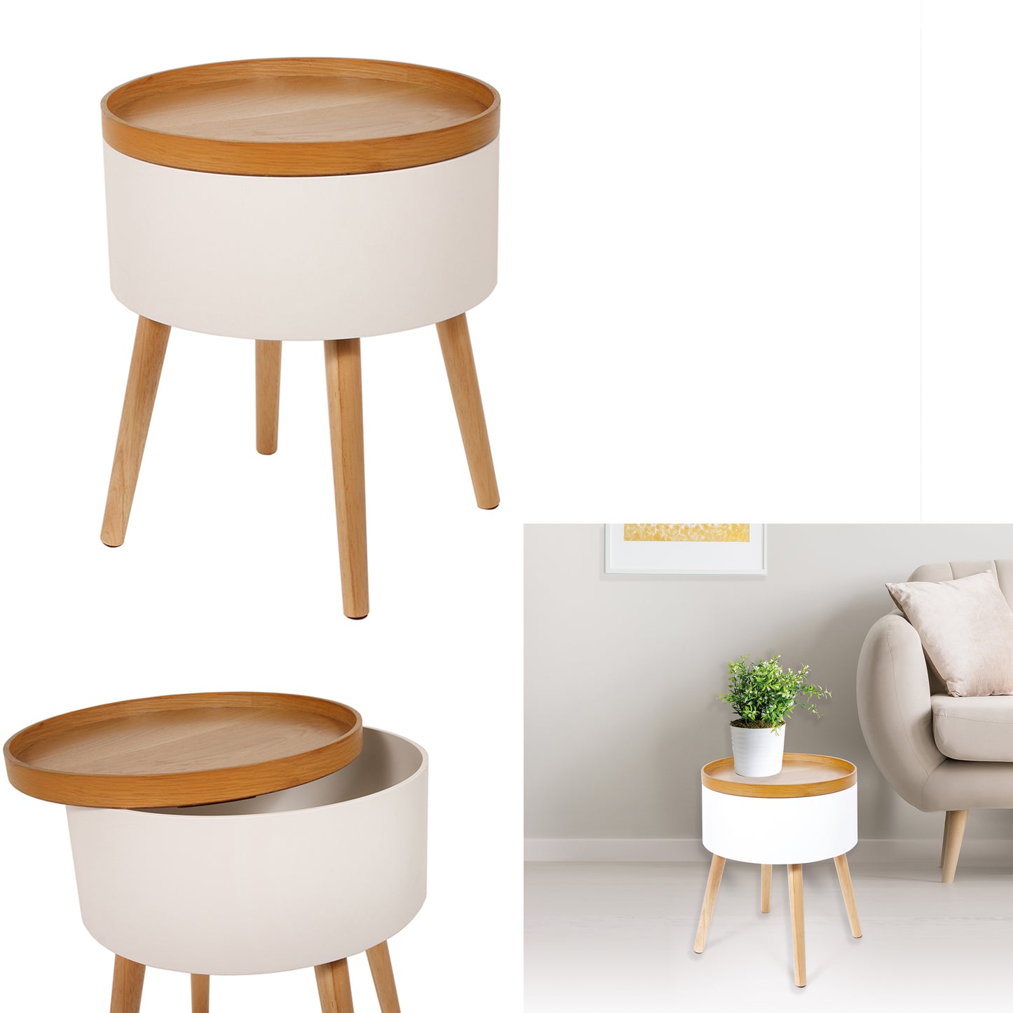 Table D Appoint Coffre Rond Blanc