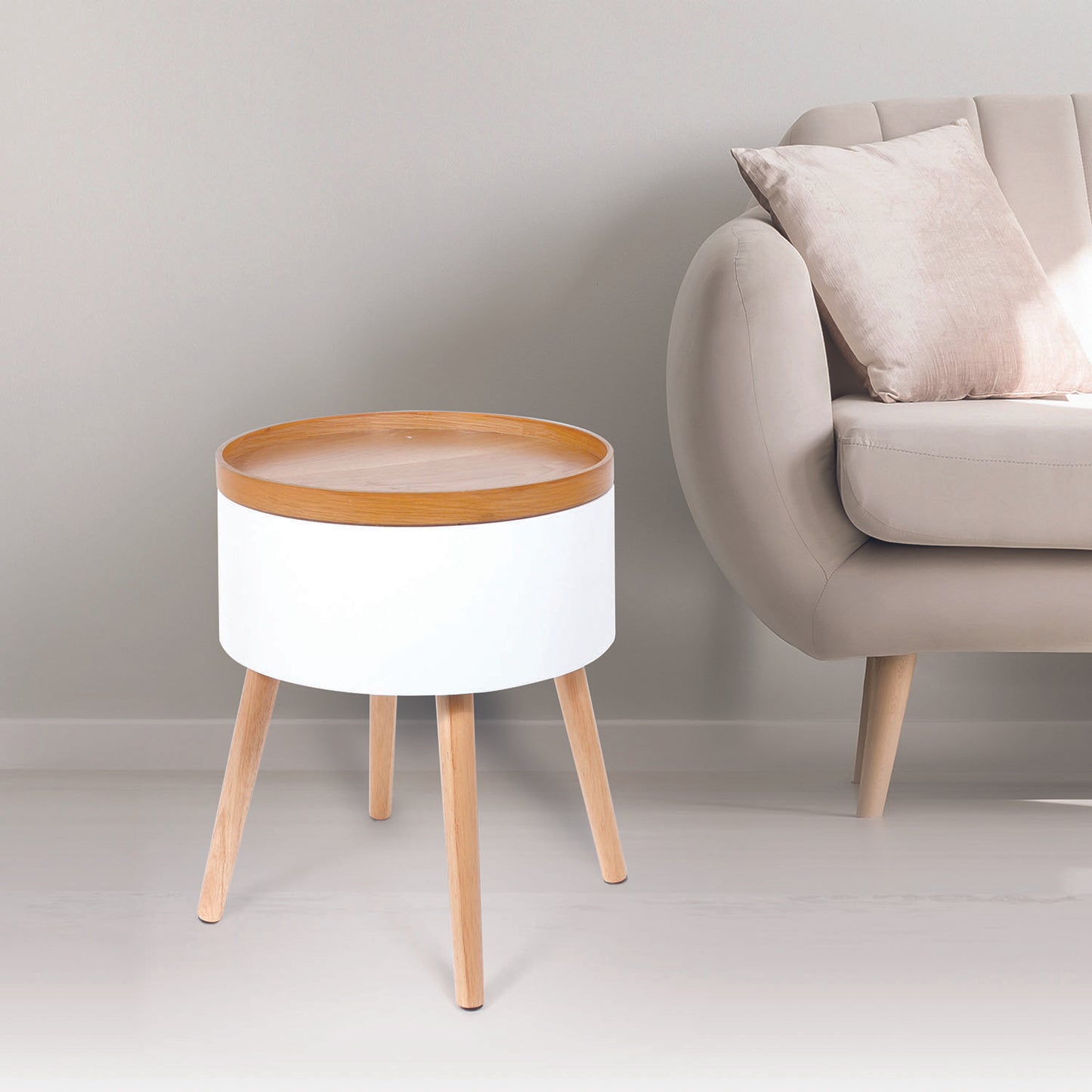 Table D Appoint Coffre Rond Blanc