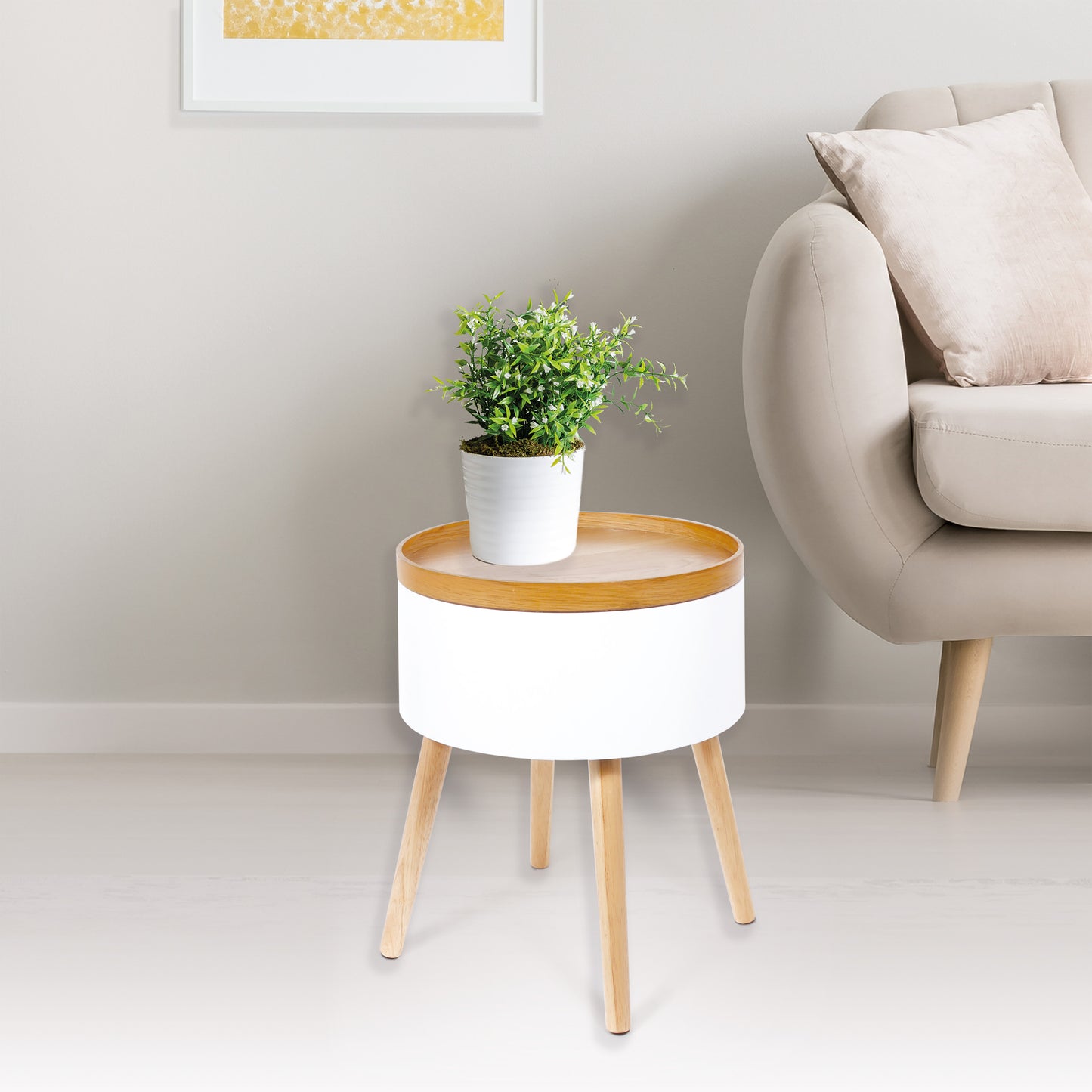 Table D Appoint Coffre Rond Blanc