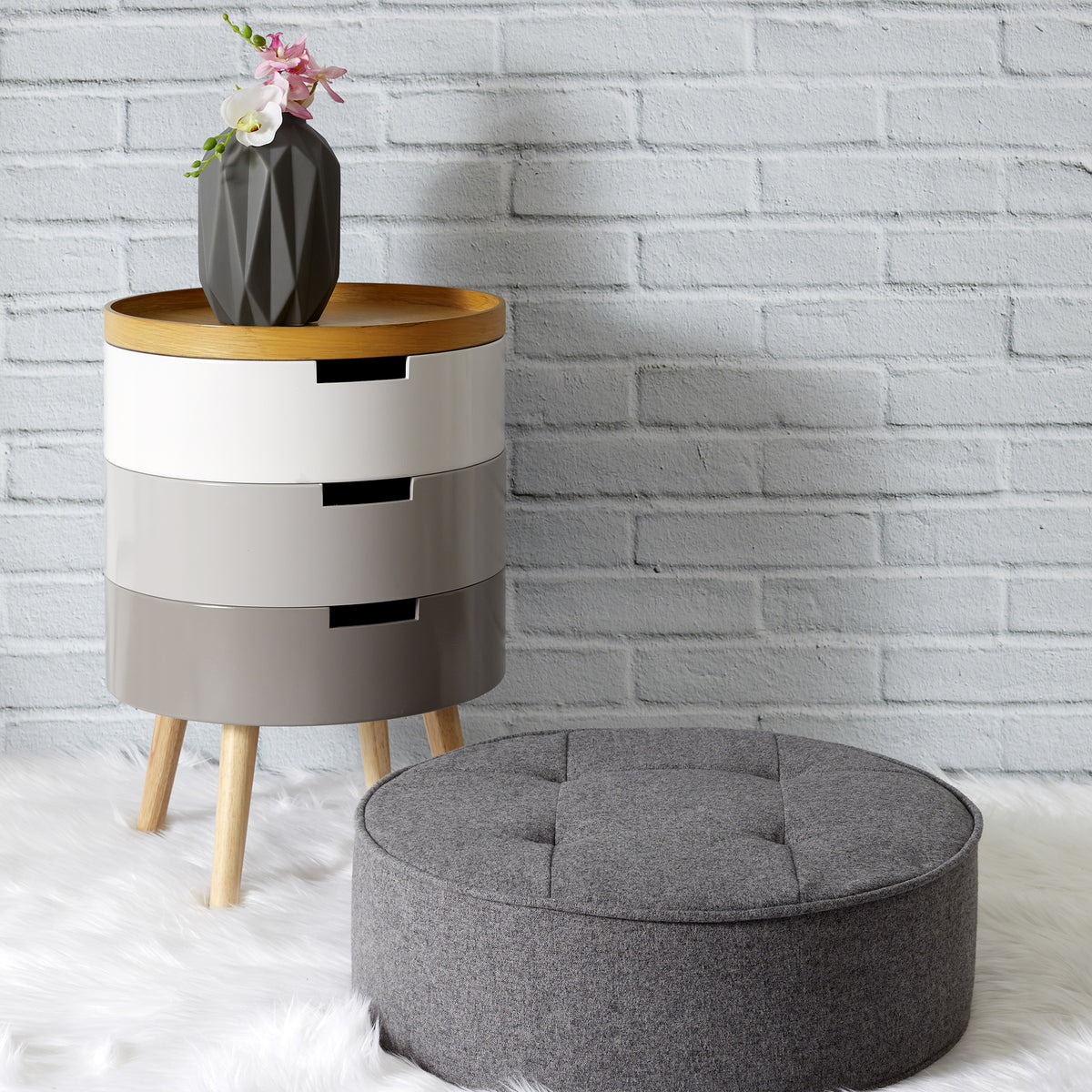 Table De Chevet Coffre 3 Niveaux Gris
