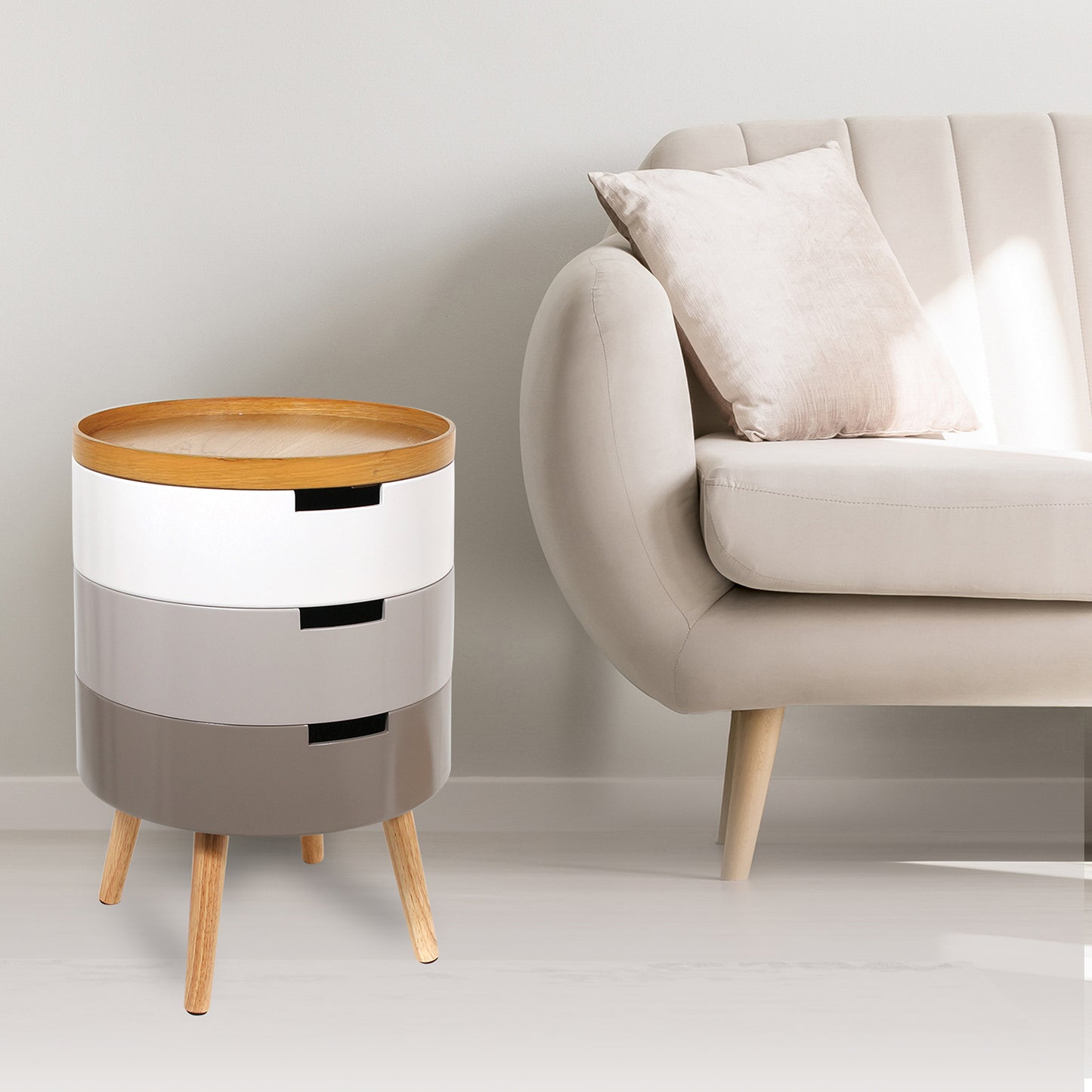 Table De Chevet Coffre 3 Niveaux Gris