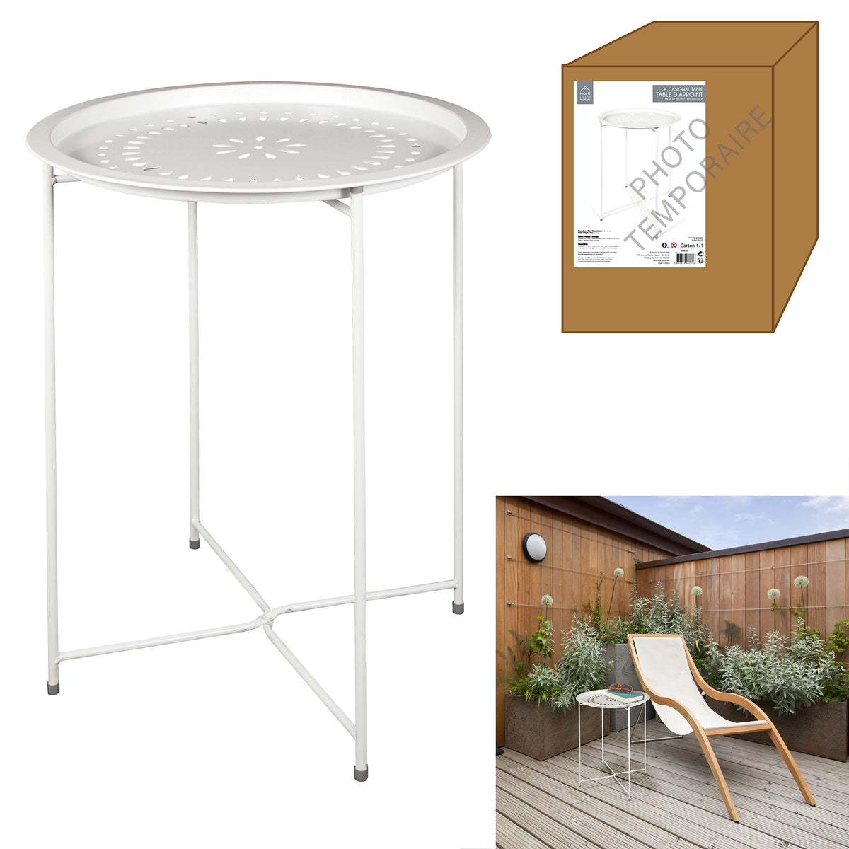 Table D Appoint Metal Blanc 60X46X46Cm