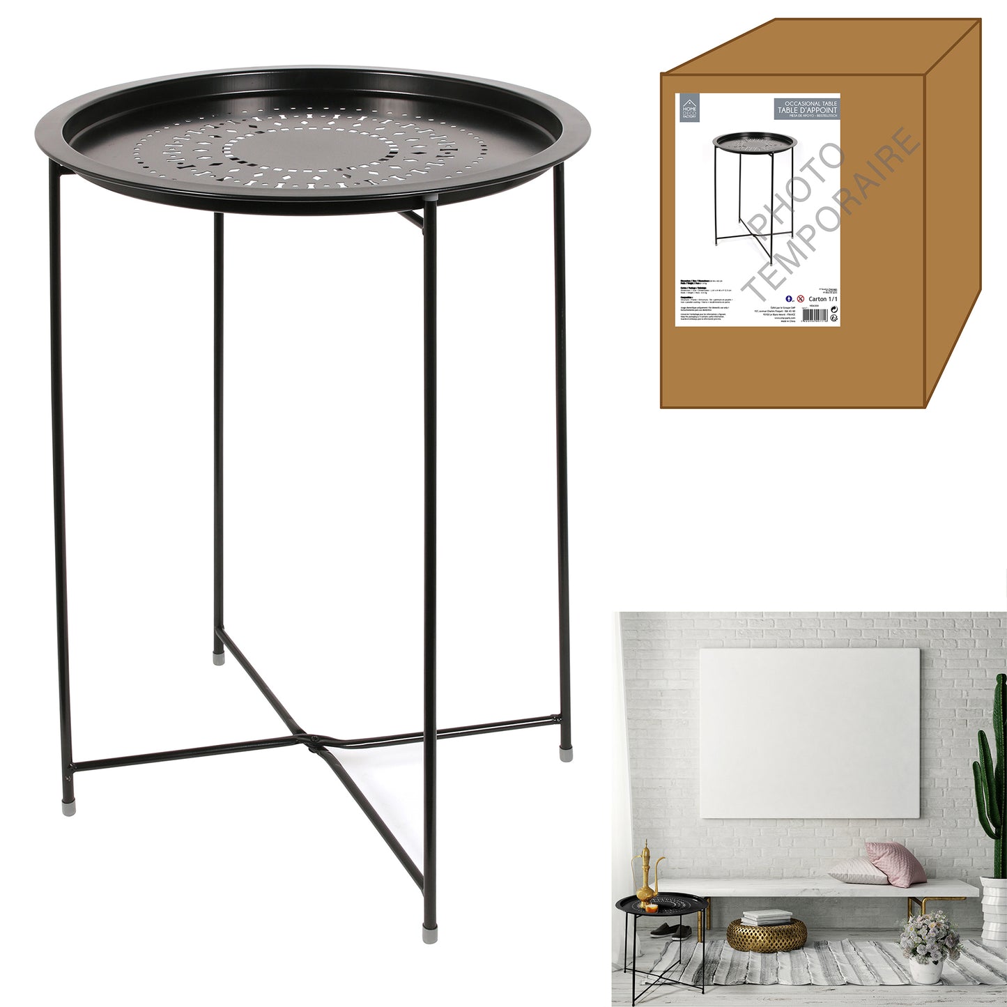 Table D Appoint Metal Noir 60X46X46Cm