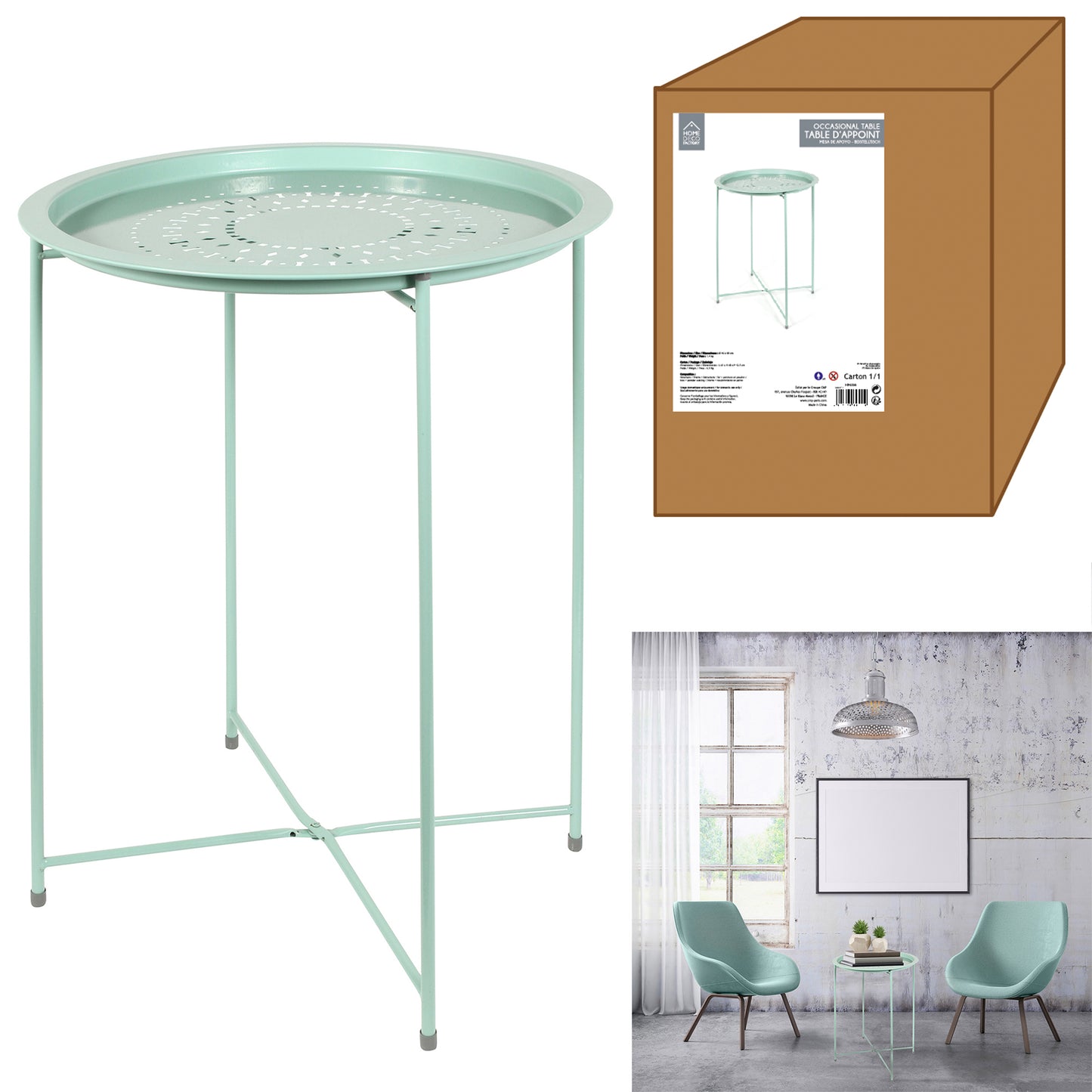 Table D Appoint Metal Vert Deau 60X46X46Cm