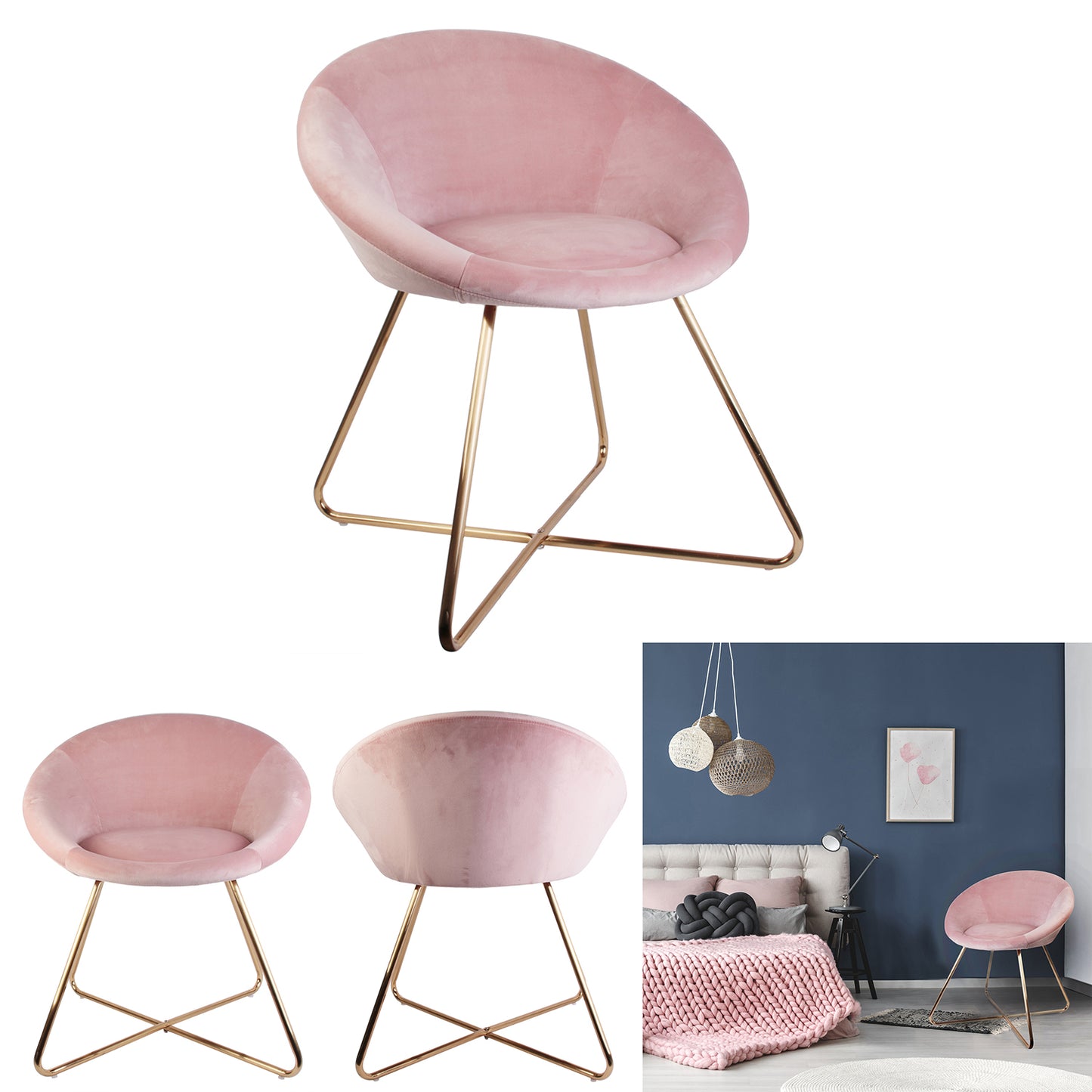 Fauteuil Karl Velours Rose