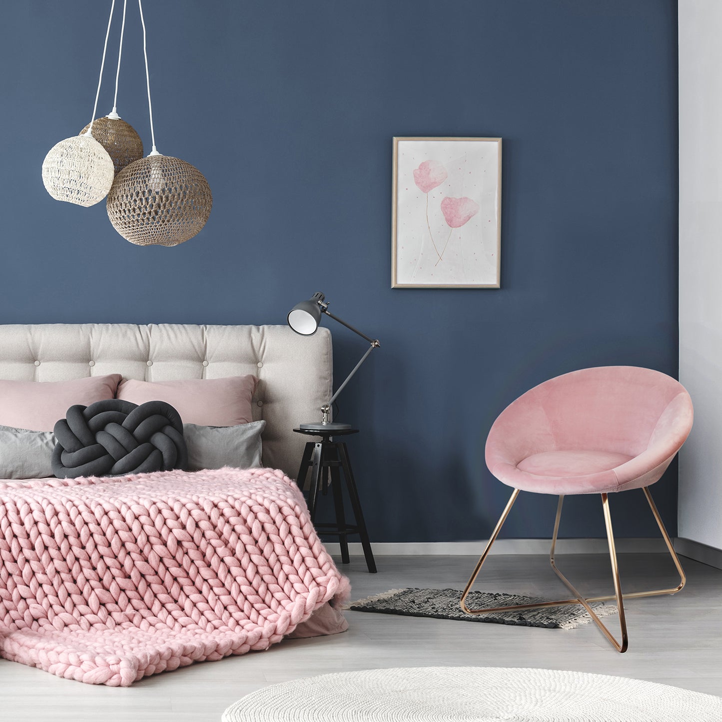 Fauteuil Karl Velours Rose