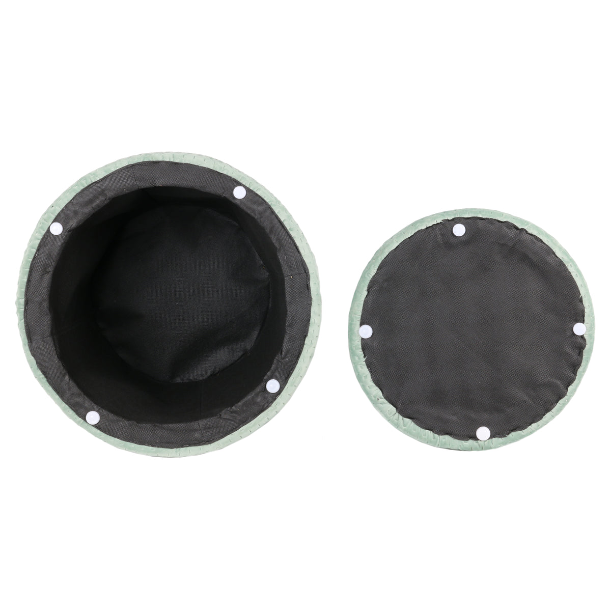 Pouf Gigogne Velours A Motif Vert D Eau X2