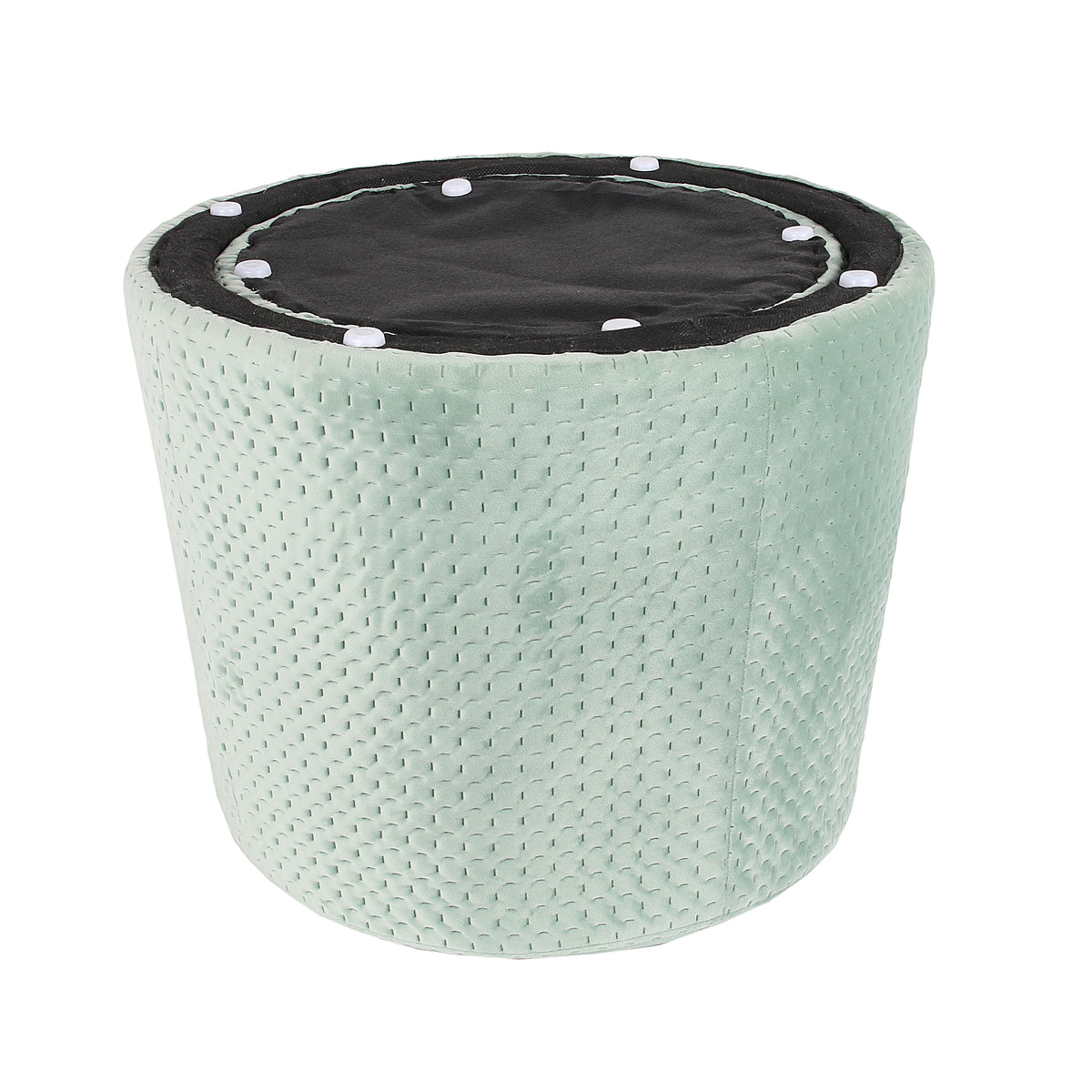 Pouf Gigogne Velours A Motif Vert D Eau X2