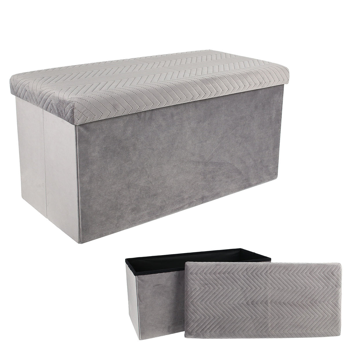Coffre Banc Pliable Velours A Motif Gris