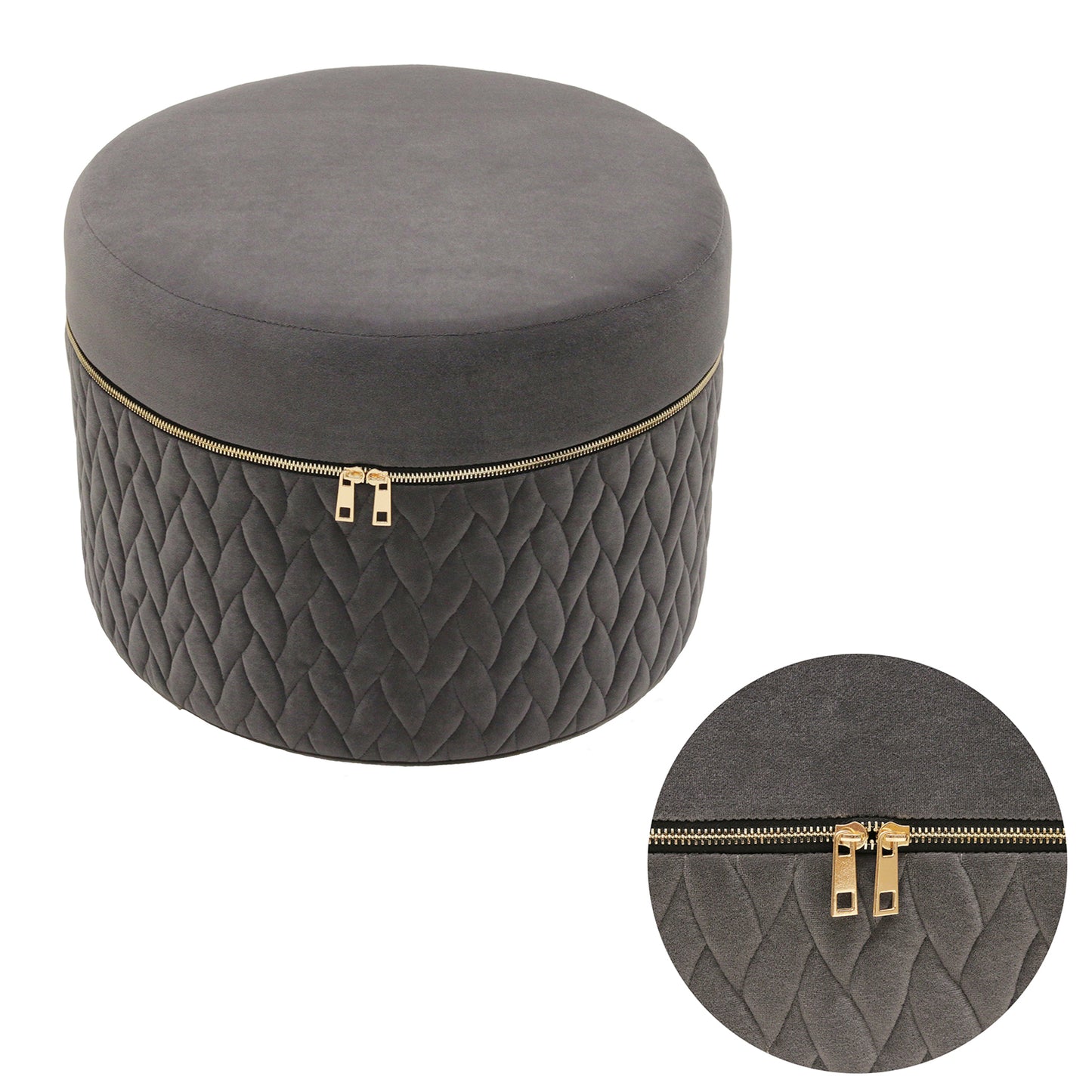 Pouf Velours Fermeture Eclair Gris