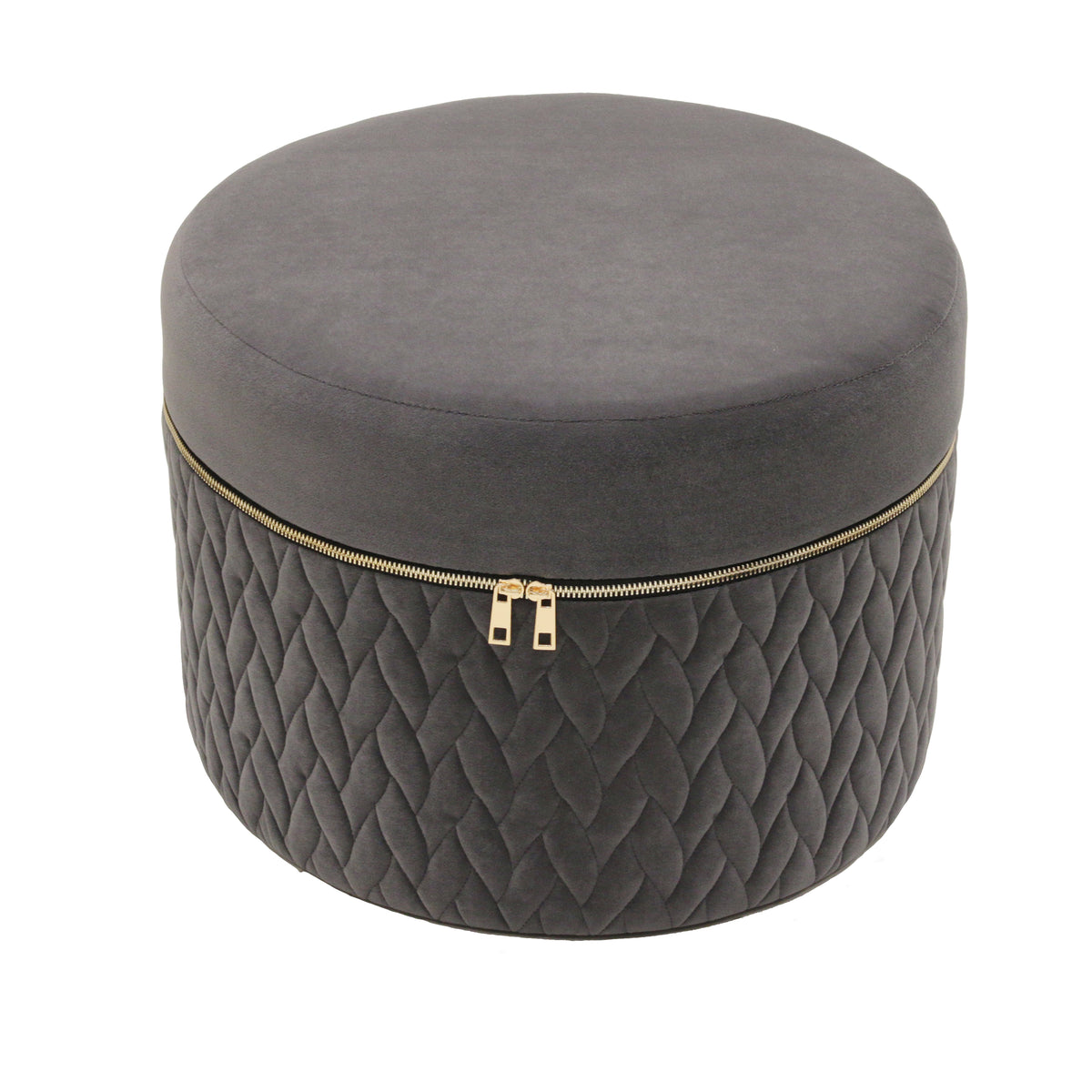 Pouf Velours Fermeture Eclair Gris