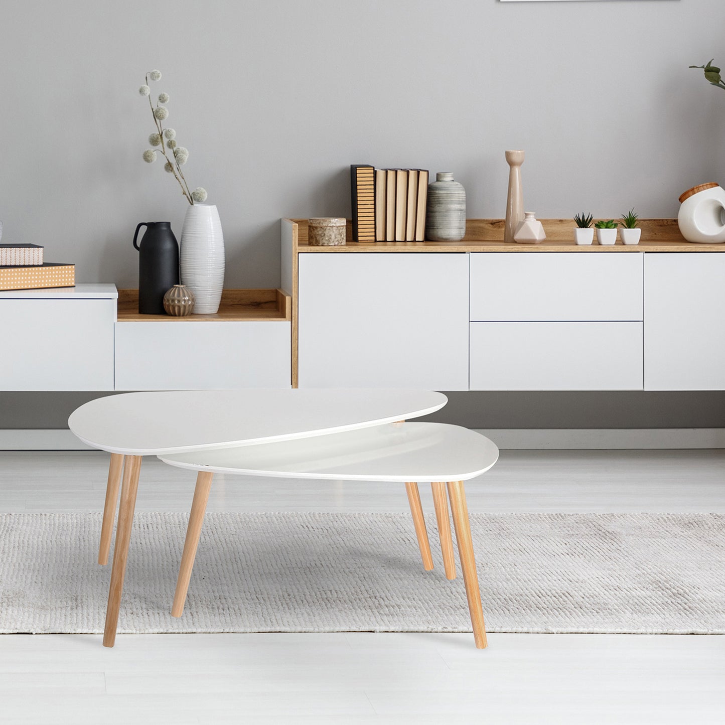 Table Gigogne Bois Galet Blanc X2