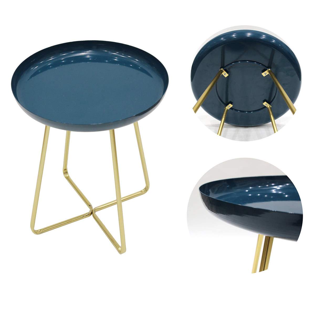 Table D Appoint Plateau Rond Glossy Bleu