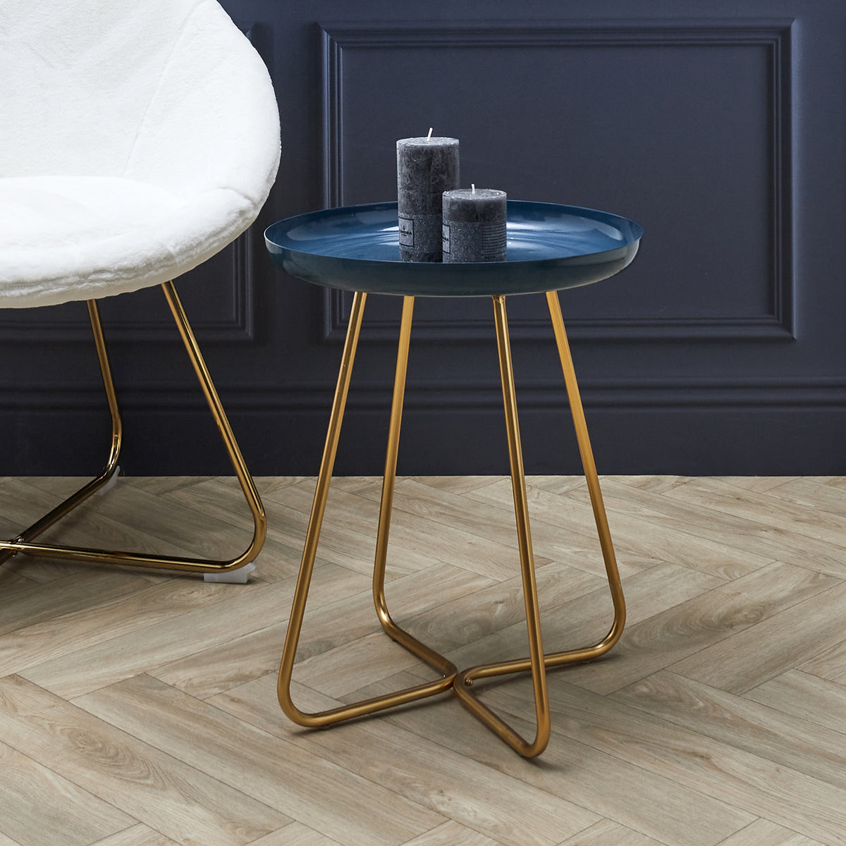 Table D Appoint Plateau Rond Glossy Bleu
