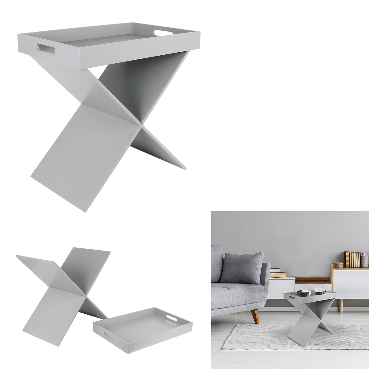 Table D Appoint Plateau Amovible Gris