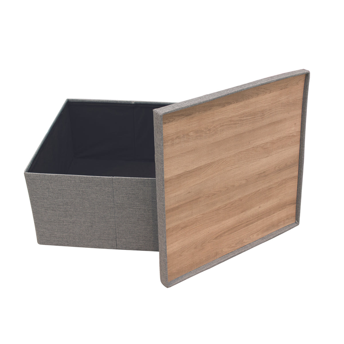Coffre Pouf Pliable Table Tissu Gris 76X76Cm
