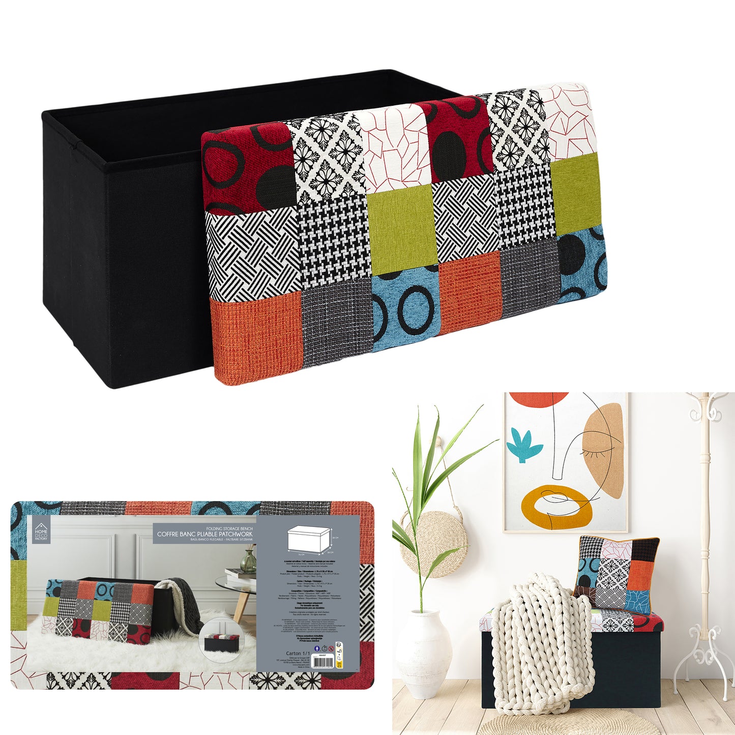 Coffre Banc Pliable Patchwork