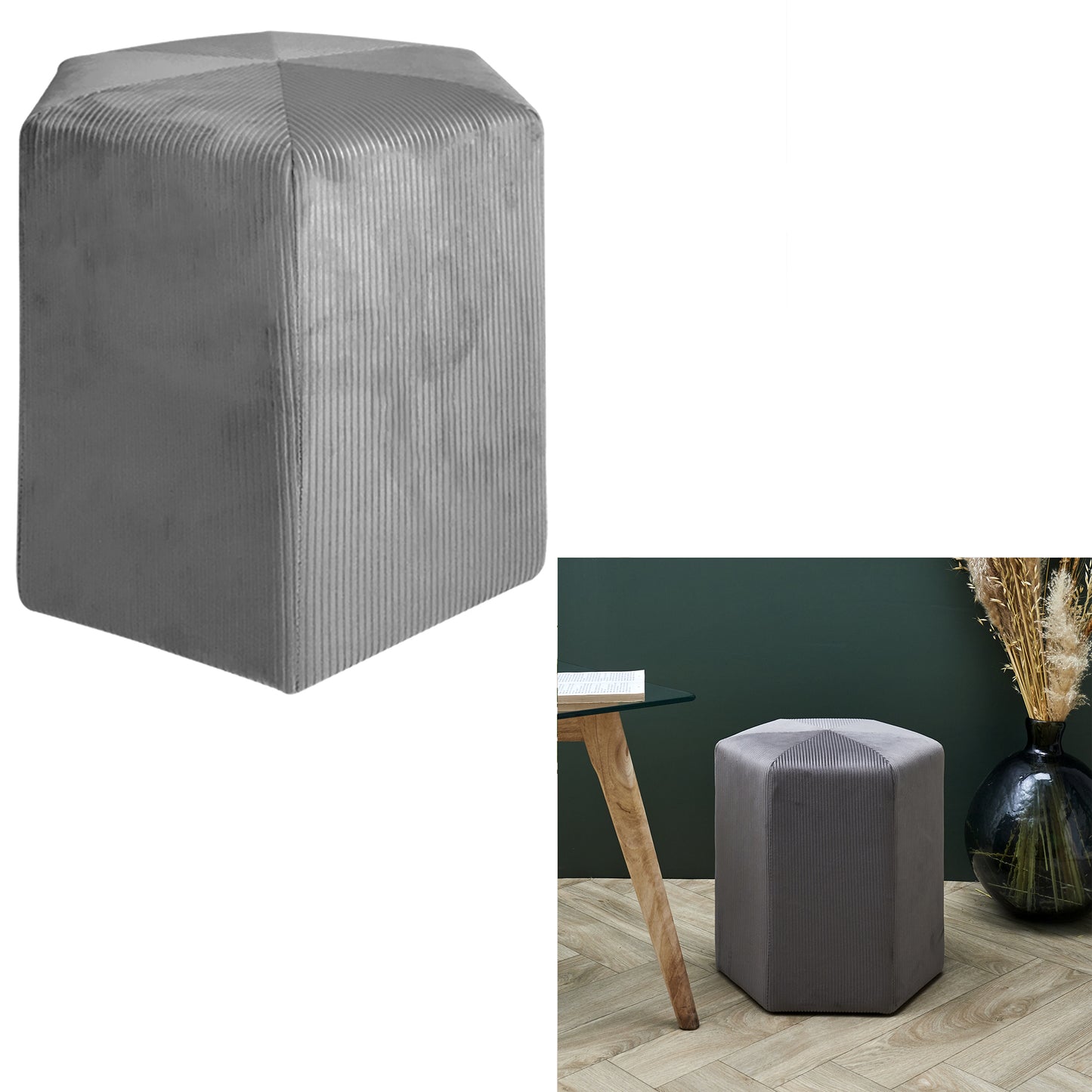 Pouf Velours Cotele 35Cm Giulia Gris Fonce