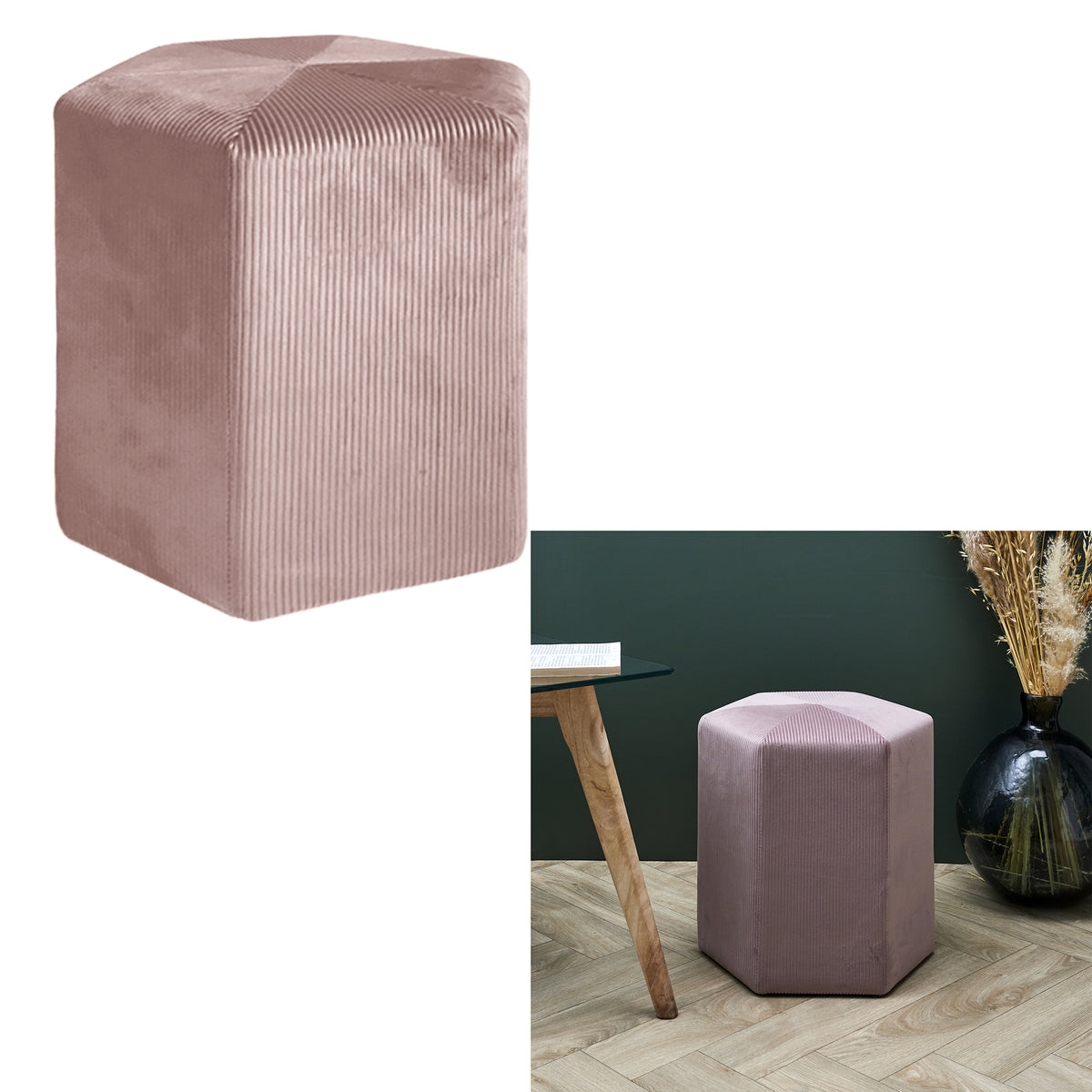 Pouf Velours Cotele 35Cm Giulia Rose