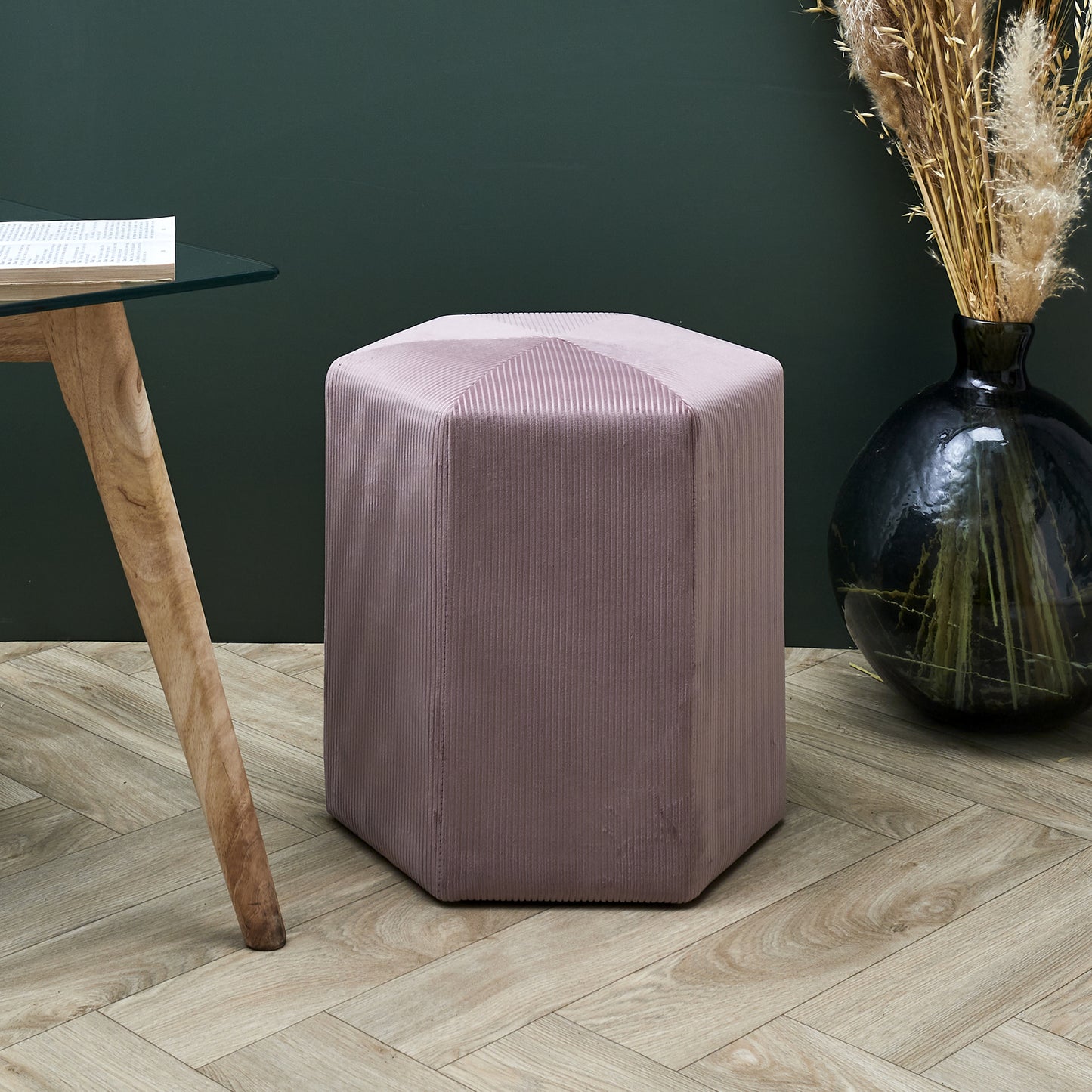 Pouf Velours Cotele 35Cm Giulia Rose