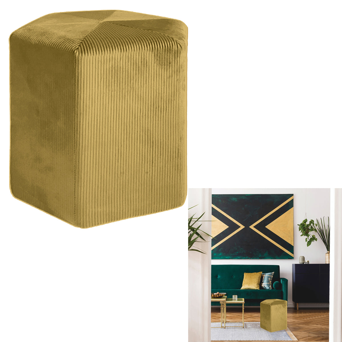 Pouf Velours Cotele 35Cm Giulia Jaune Moutarde