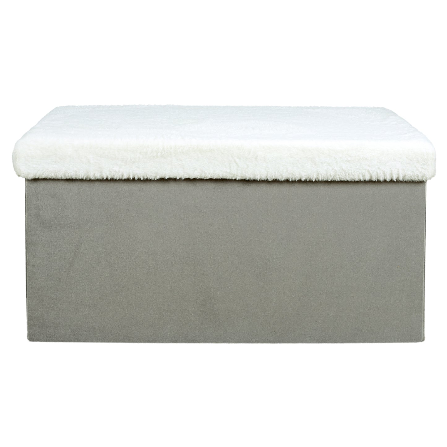 Coffre Banc Pliable Gris Imitation Fourrure Leo