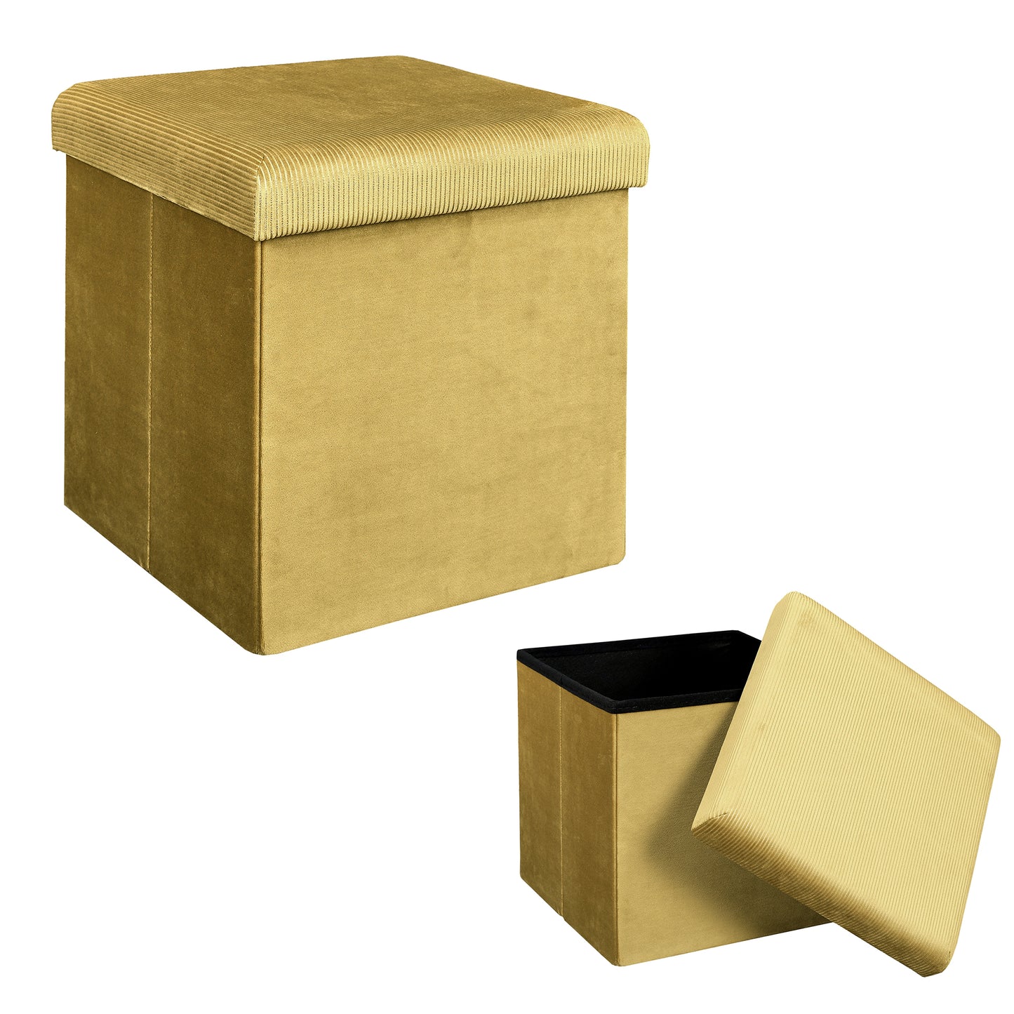 Coffre Pouf Pliable Velours Cotele Giulia Jaune