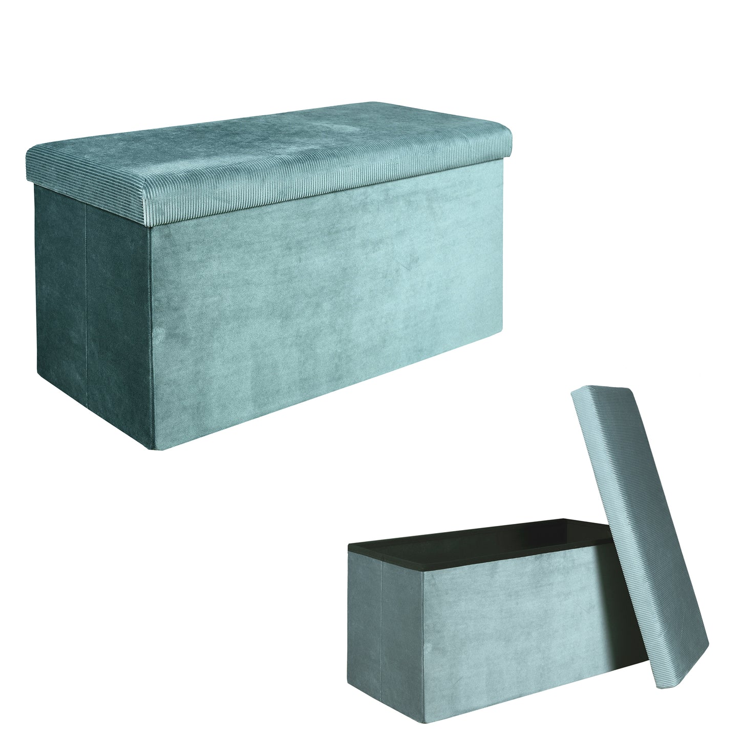 Coffre Banc Pliable Velours Cotele Giulia Bleu