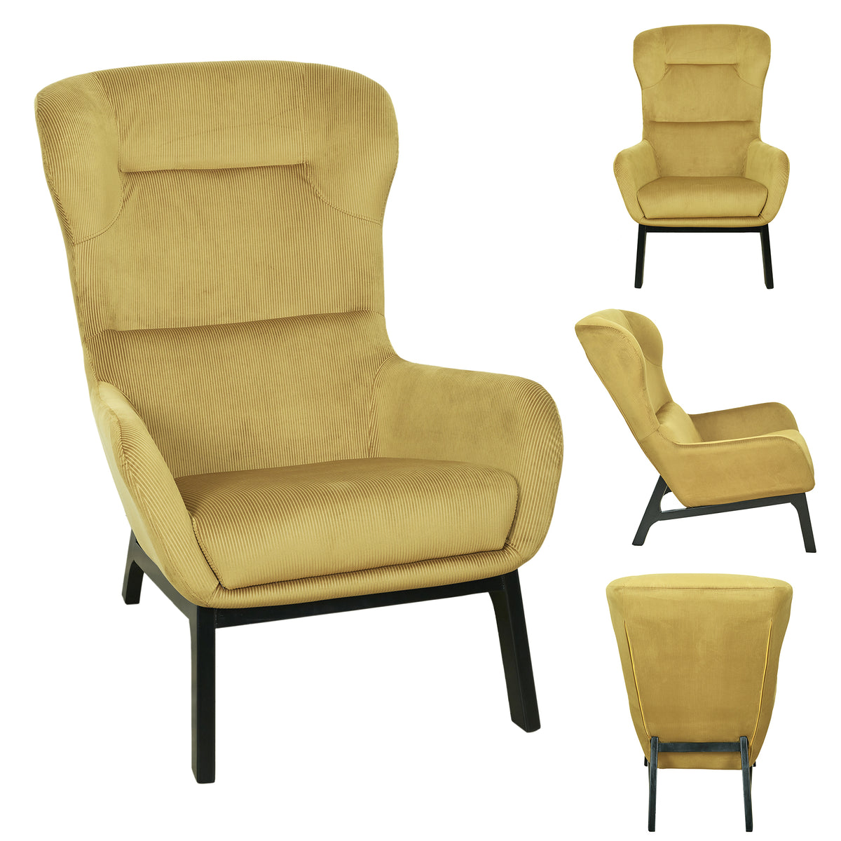 Fauteuil Velours Cotele Roma Jaune Moutarde