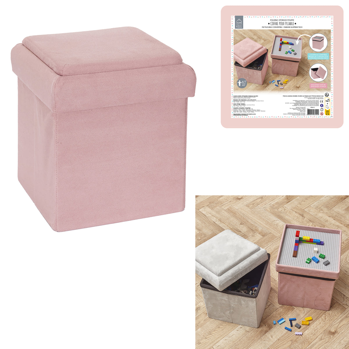 Coffre Pouf Pliable Compatible Brique Rose