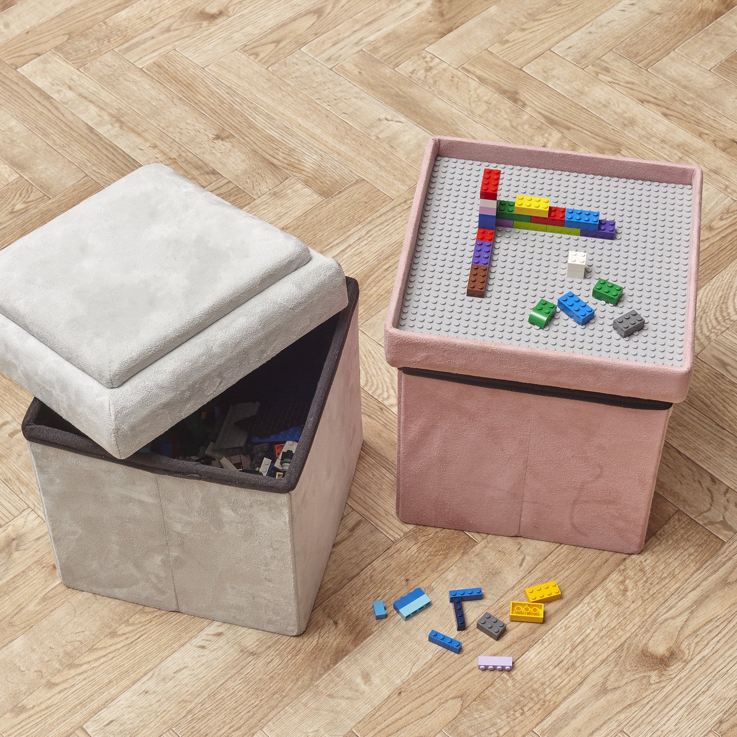 Coffre Pouf Pliable Compatible Brique Rose