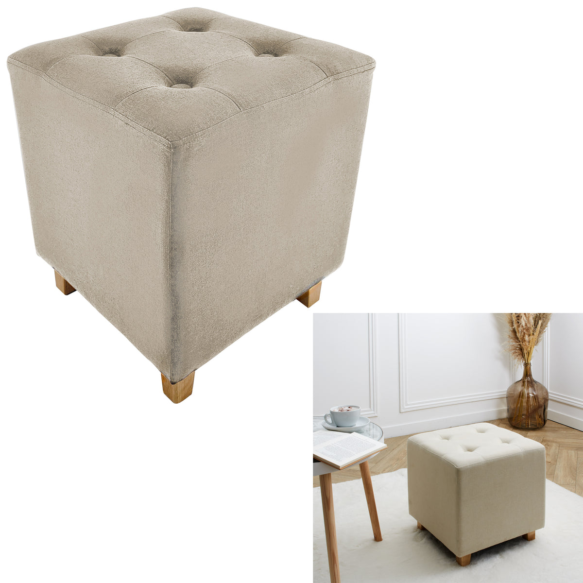 Pouf Carre Hippolyte Beige
