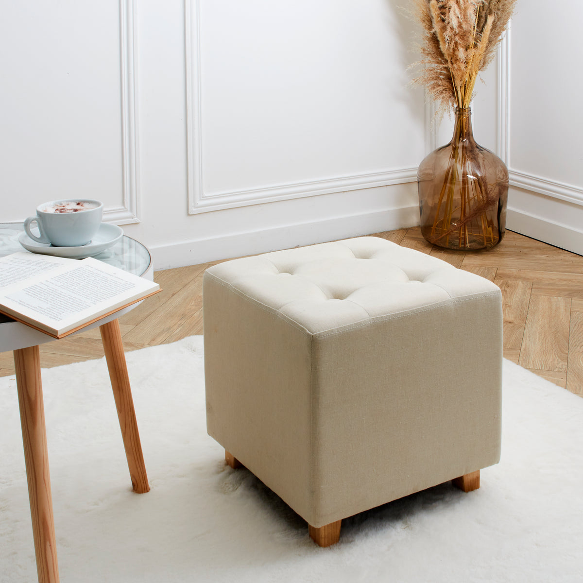 Pouf Carre Hippolyte Beige
