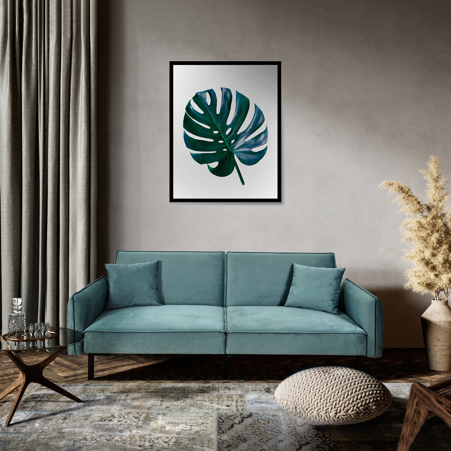 Canape Convertible Velours Vert De Gris
