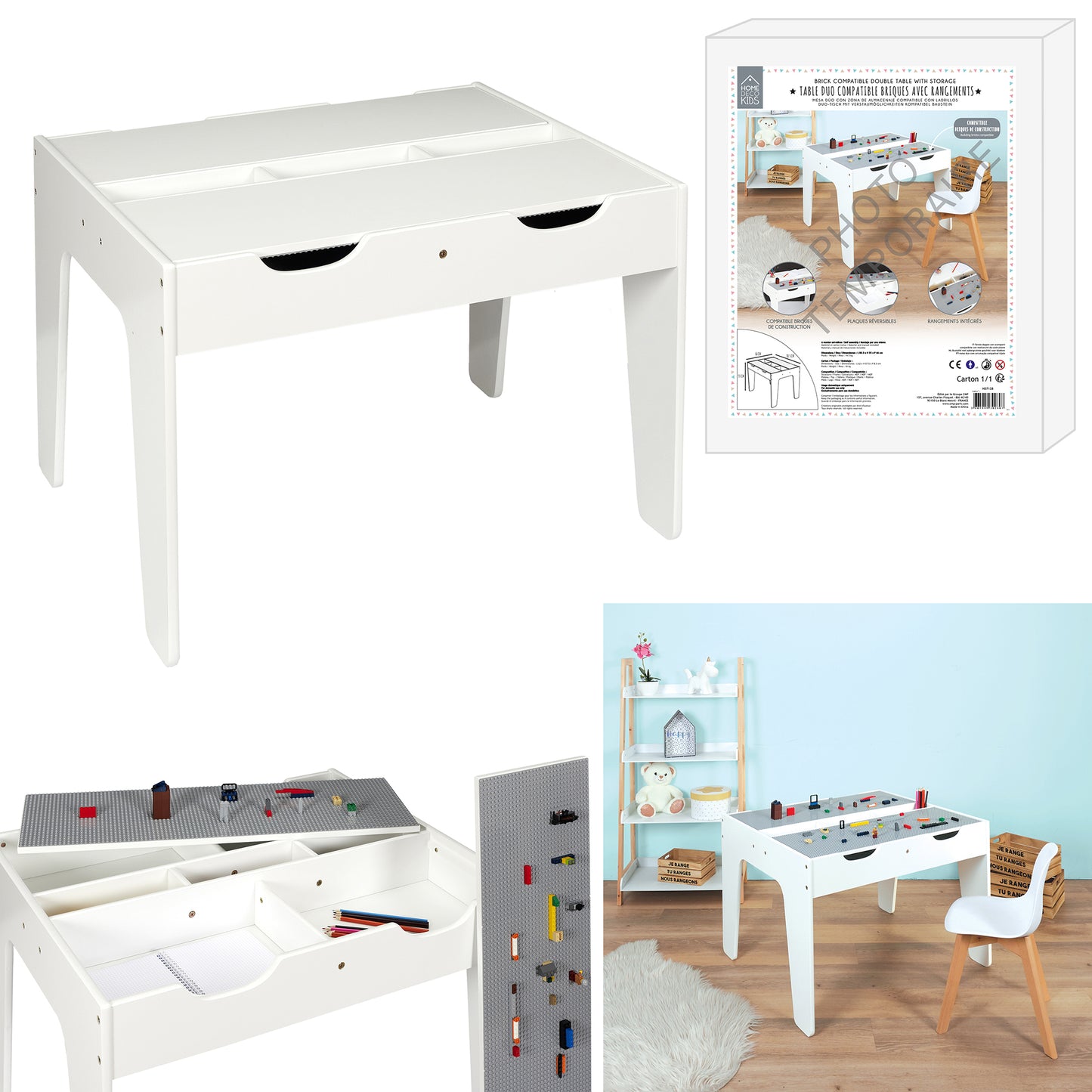 Table Duo Avec Rangements Compatible Brique