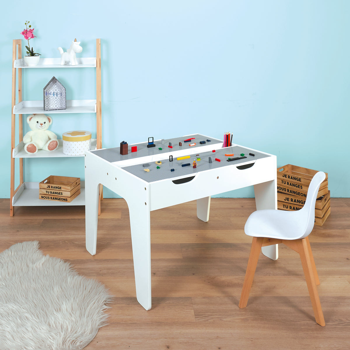 Table Duo Avec Rangements Compatible Brique
