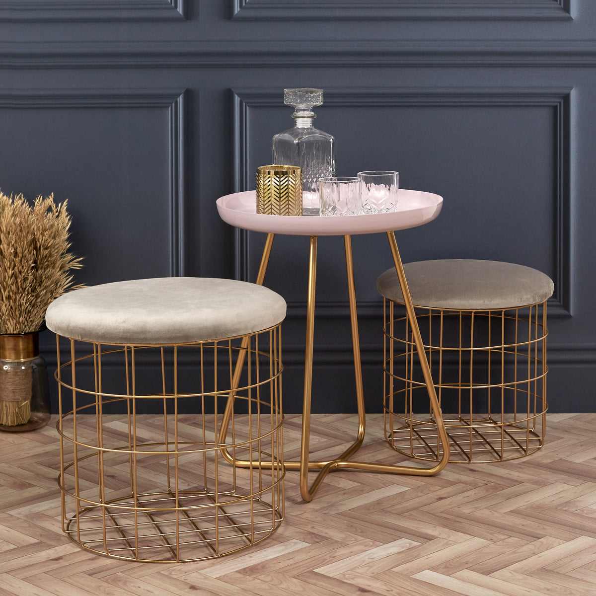 Pouf Gigogne Velours Taupe X2