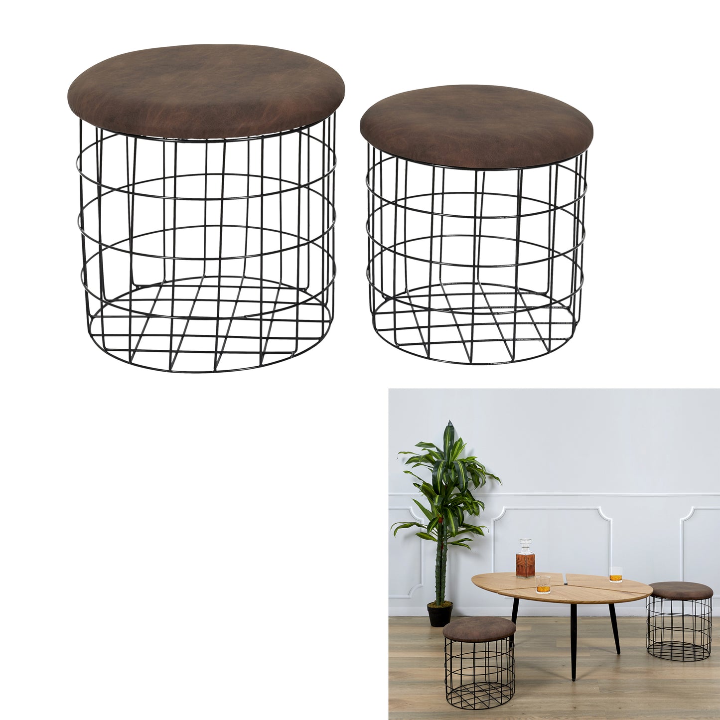Pouf Gigogne Pu Marron X2