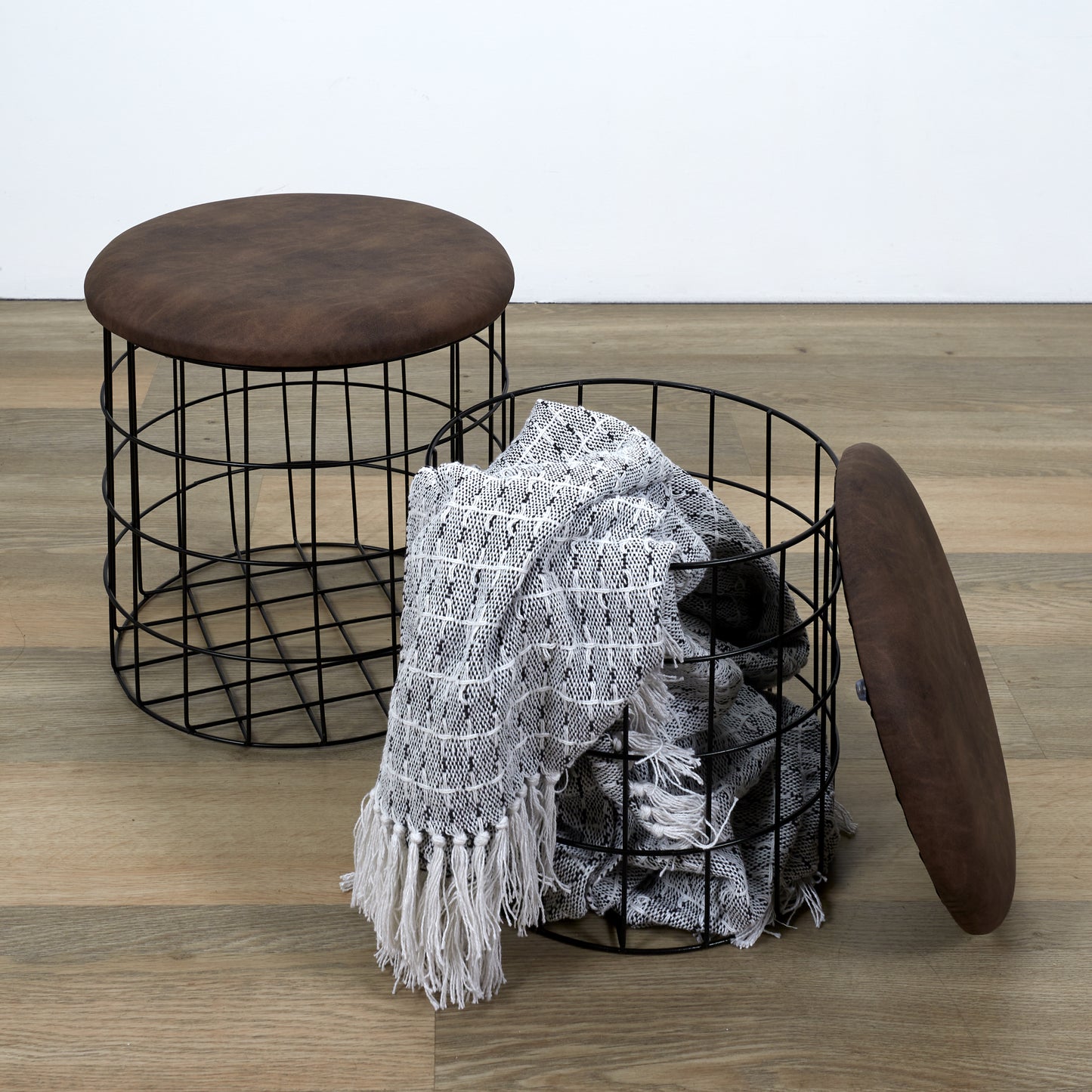 Pouf Gigogne Pu Marron X2
