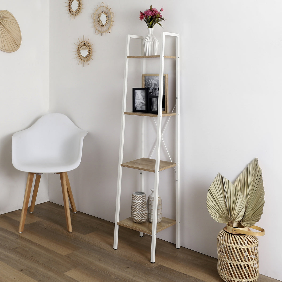 Etagere Bois Et Metal Blanc 148X34X32