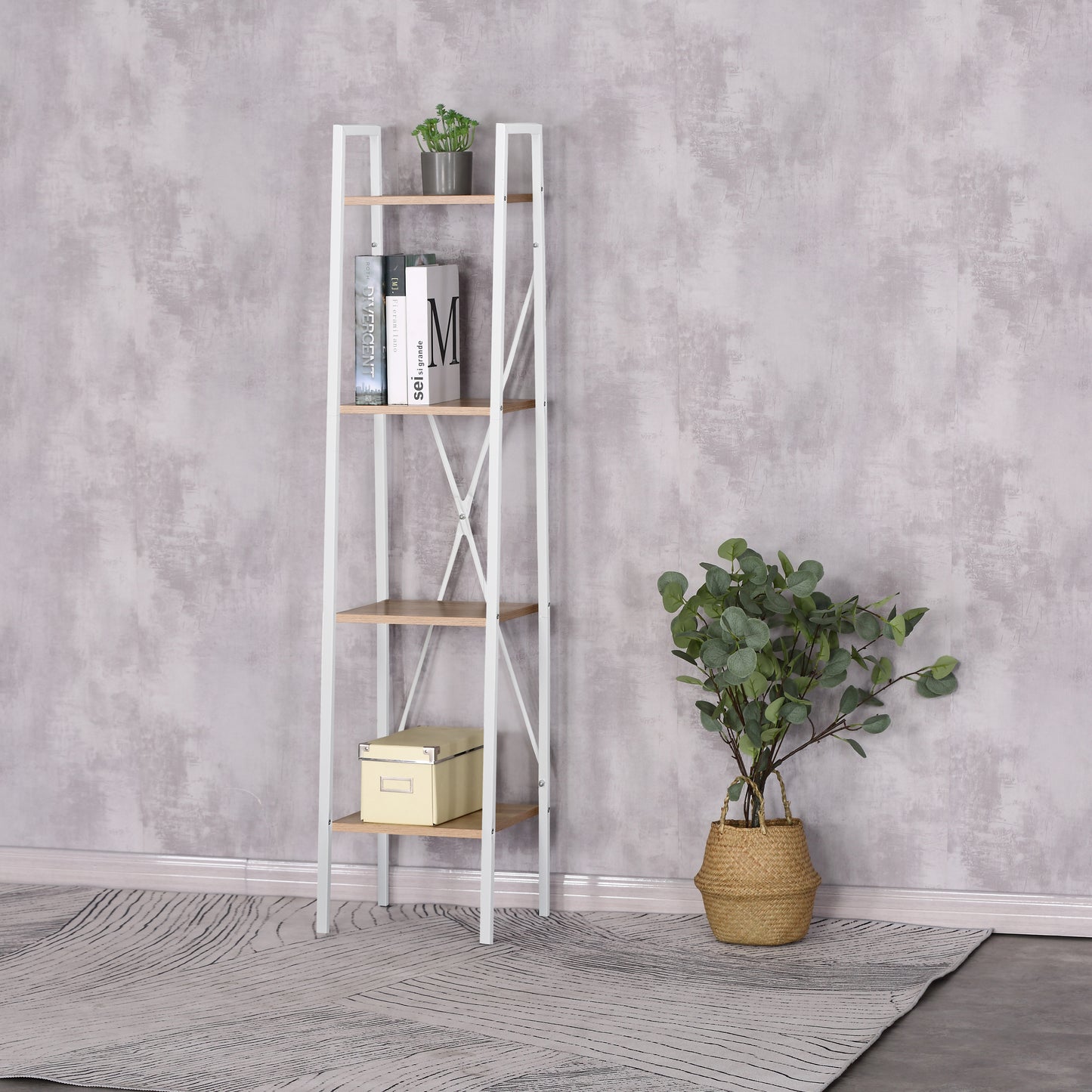 Etagere Bois Et Metal Blanc 148X34X32