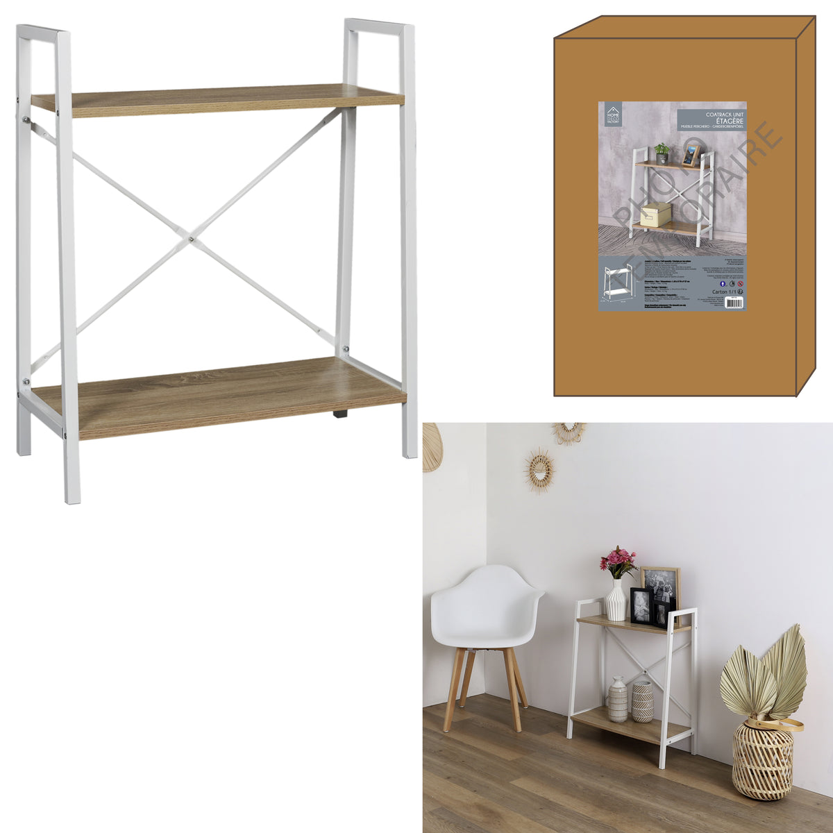 Etagere Bois Et Metal Blanc 70X60X27Cm