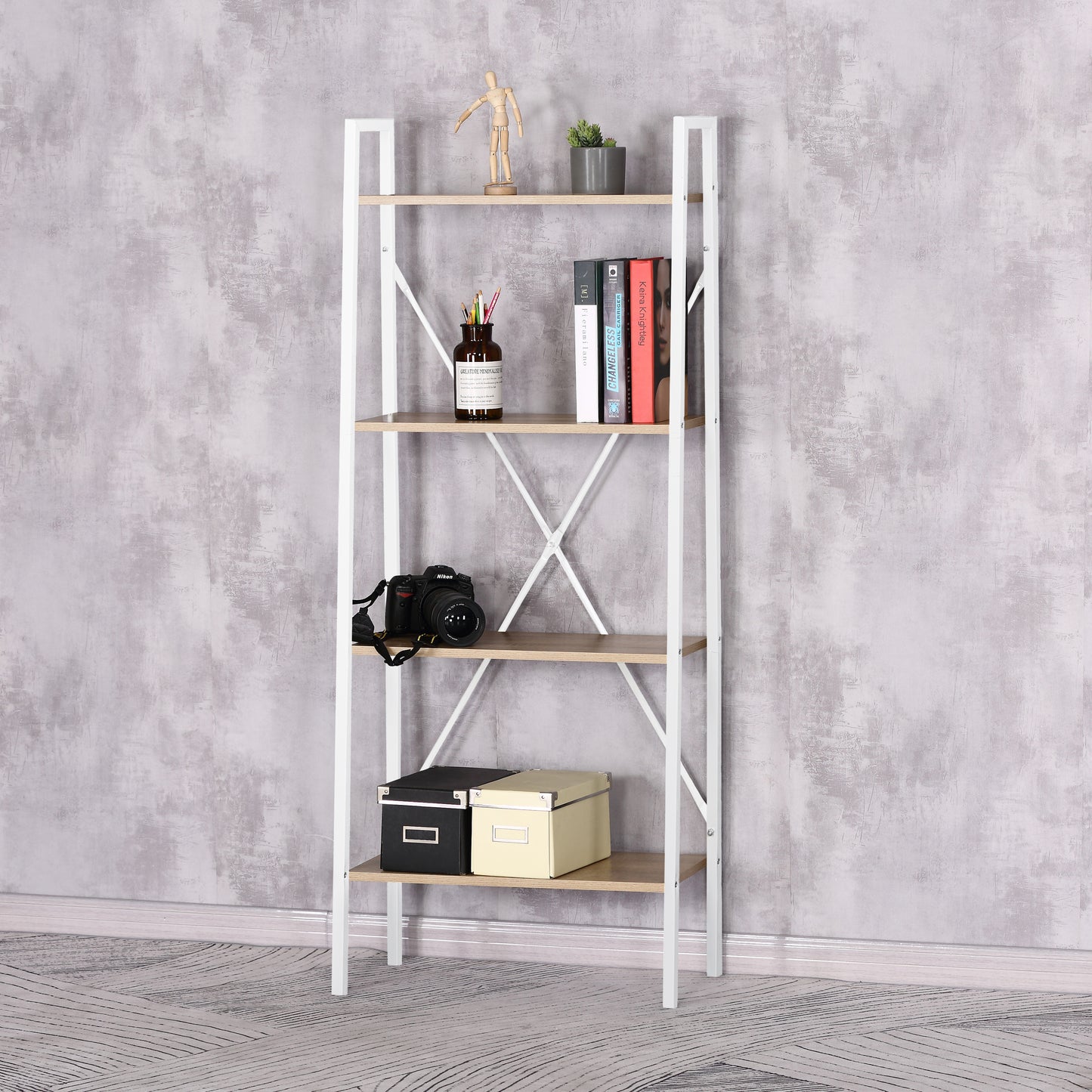 Etagere Bois Et Metal Blanc 148X60X32.5Cm